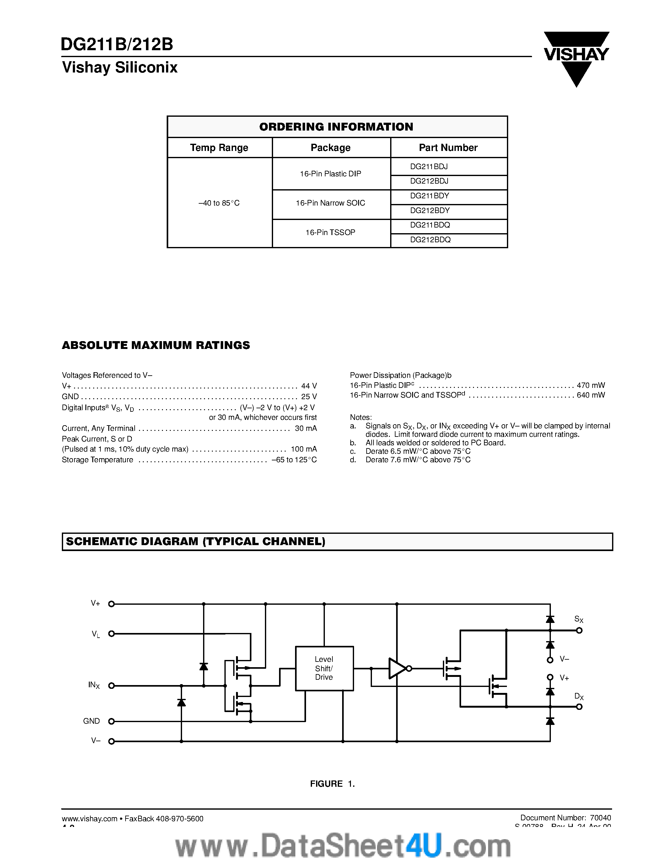 Даташит DG211B - (DG211B / DG212B) Improved Quad CMOS Analog Switches страница 2