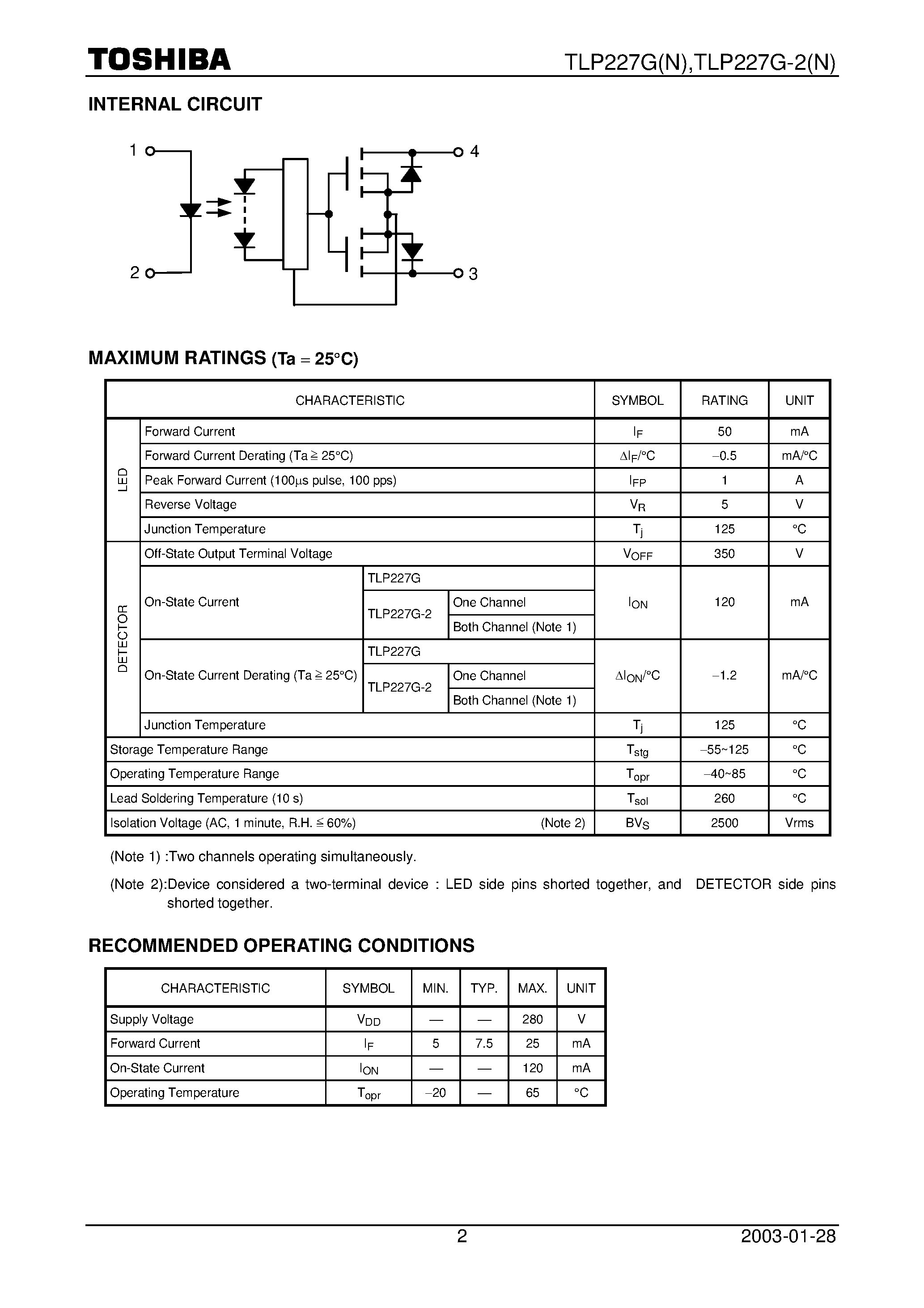 Datasheet TLP227GN - CORDLESS TELEPHONE PBX MODEM page 2
