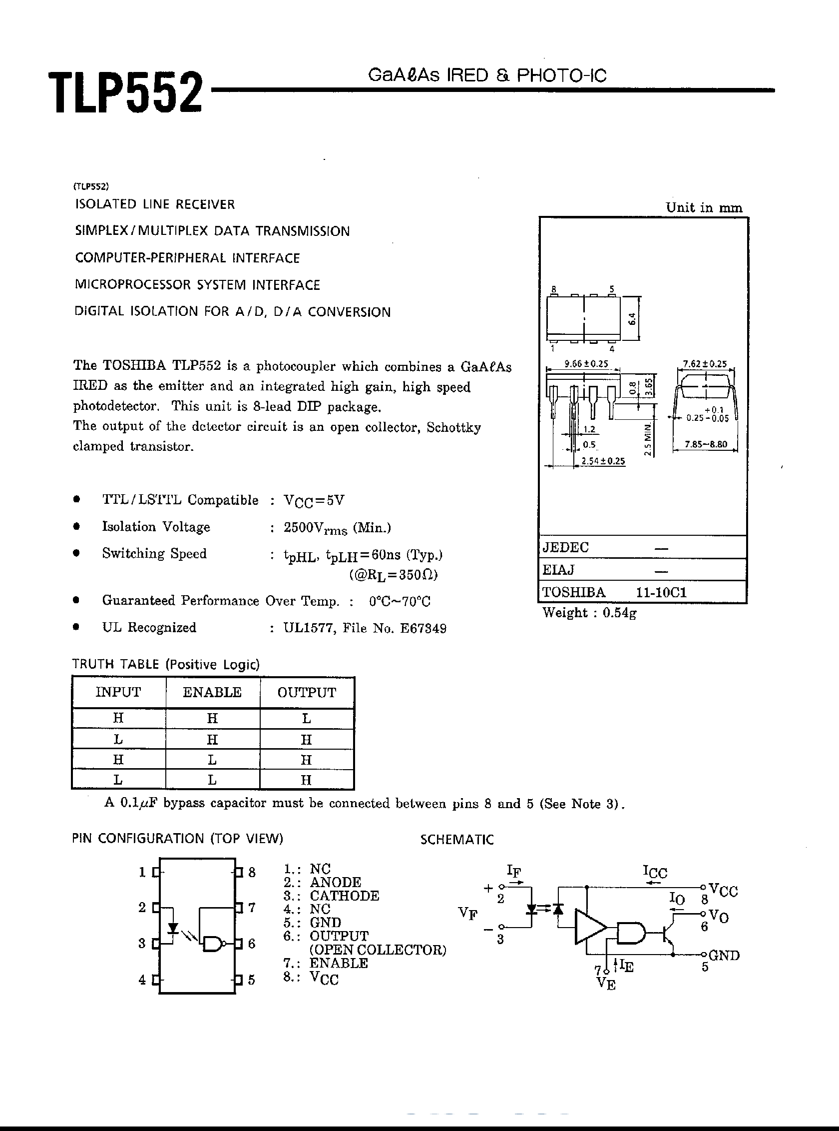 Даташит TLP552 - GaAs IREO & PHOTO-TRANSISTOR страница 2