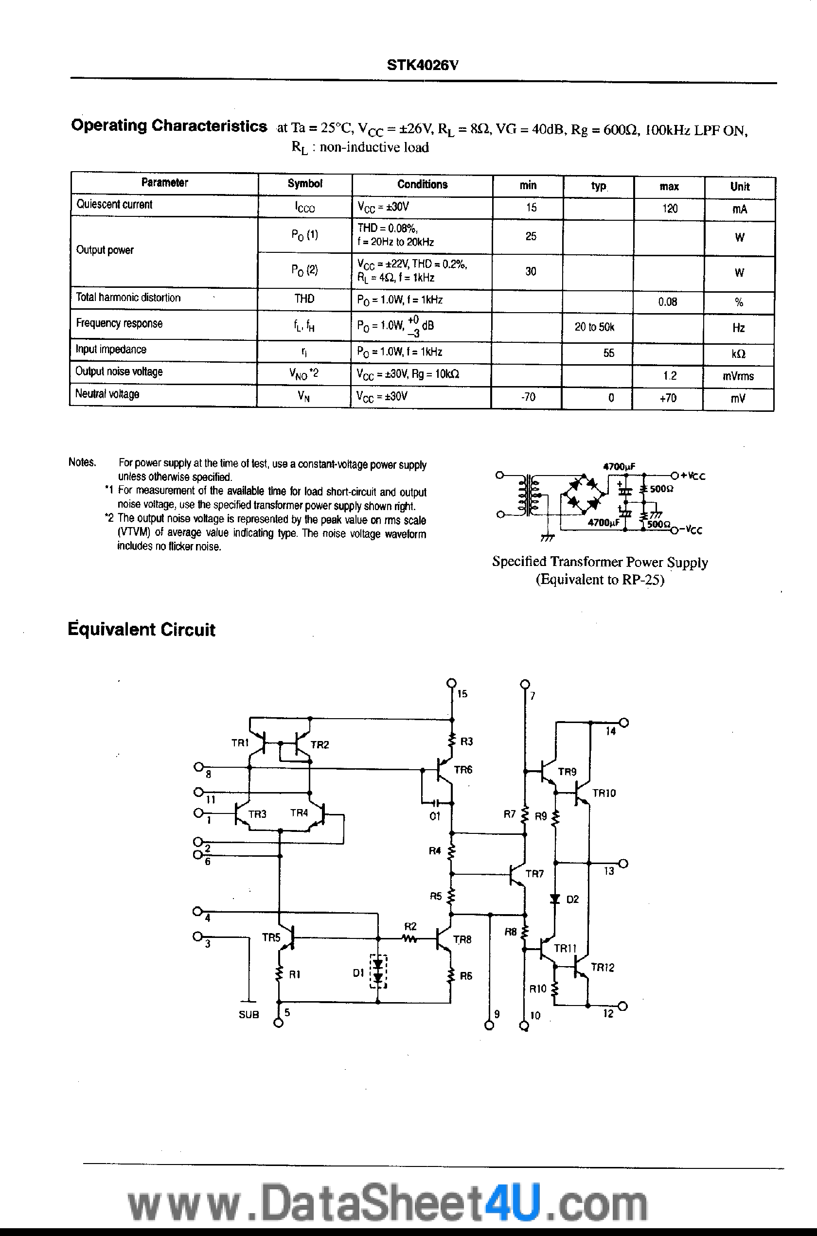 Datasheet STK4026V page 2 Datasheet STK4026V - AF Power Amplifier page 2