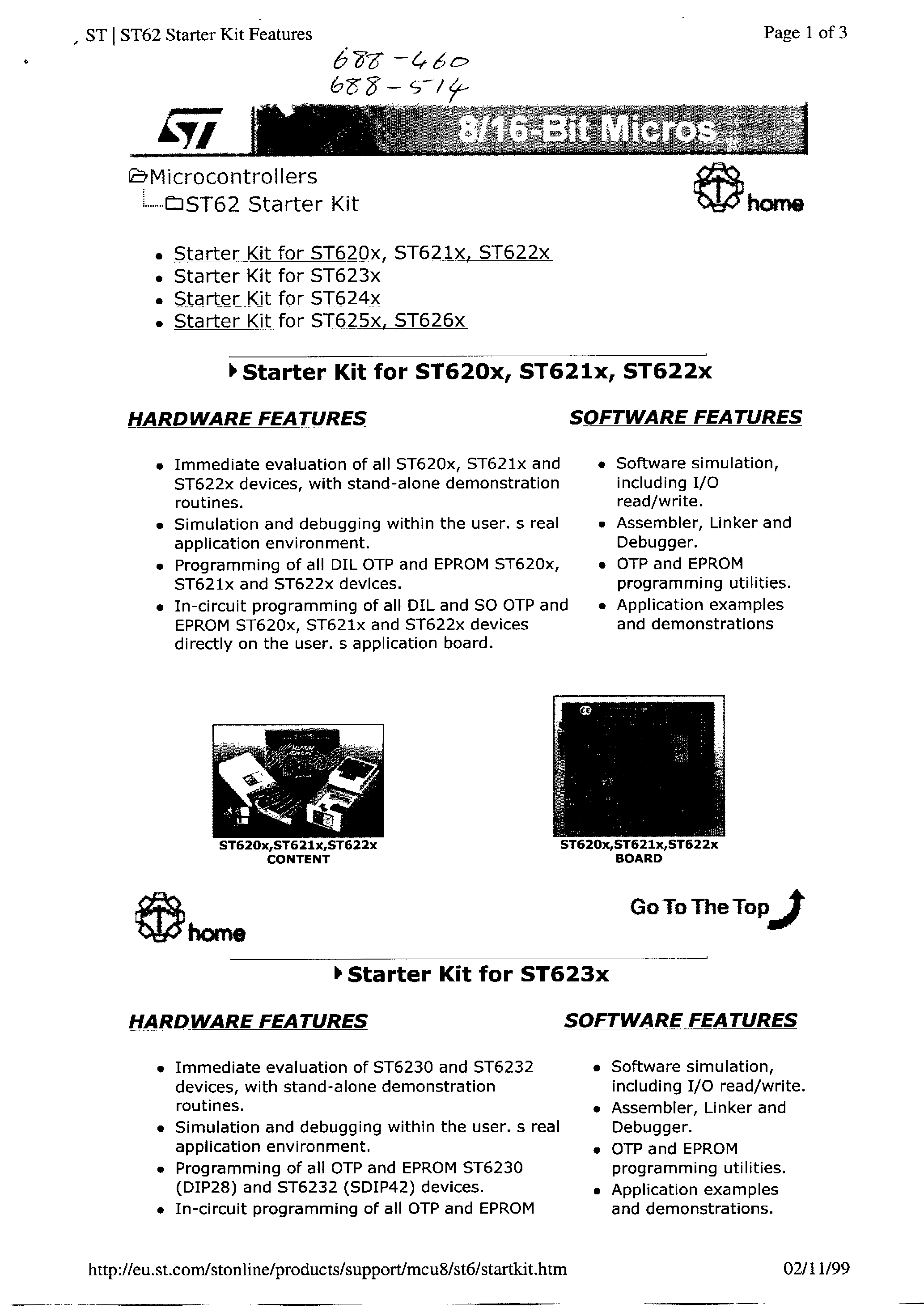Datasheet ST620x - (ST620x - ST622x) 8/16-Bit Micros page 1