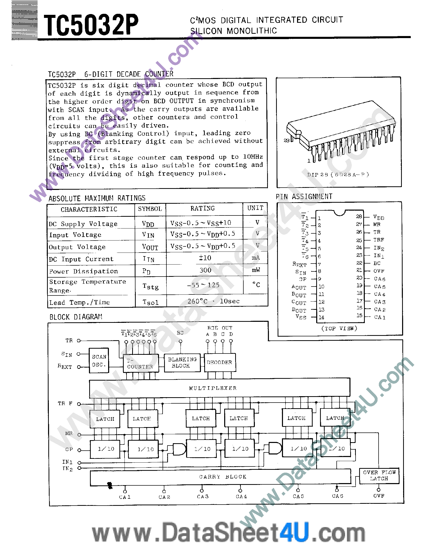 Datasheet TC5032P page 1 Datasheet TC5032P - 6-Digital Dacade Counter page 1