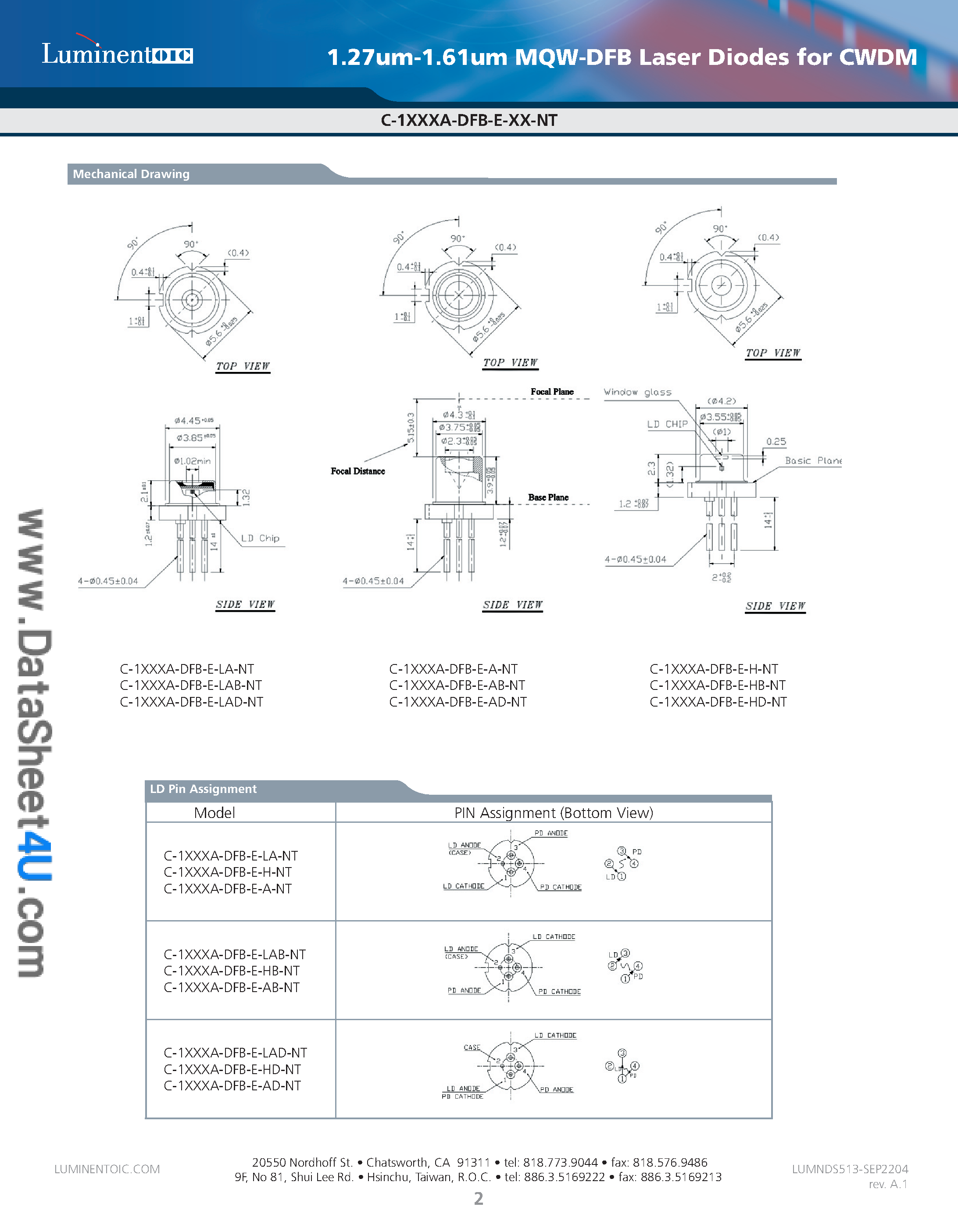 Datasheet C1510A-DFB page 2 Datasheet C1510A-DFB - Laser Diode page 2