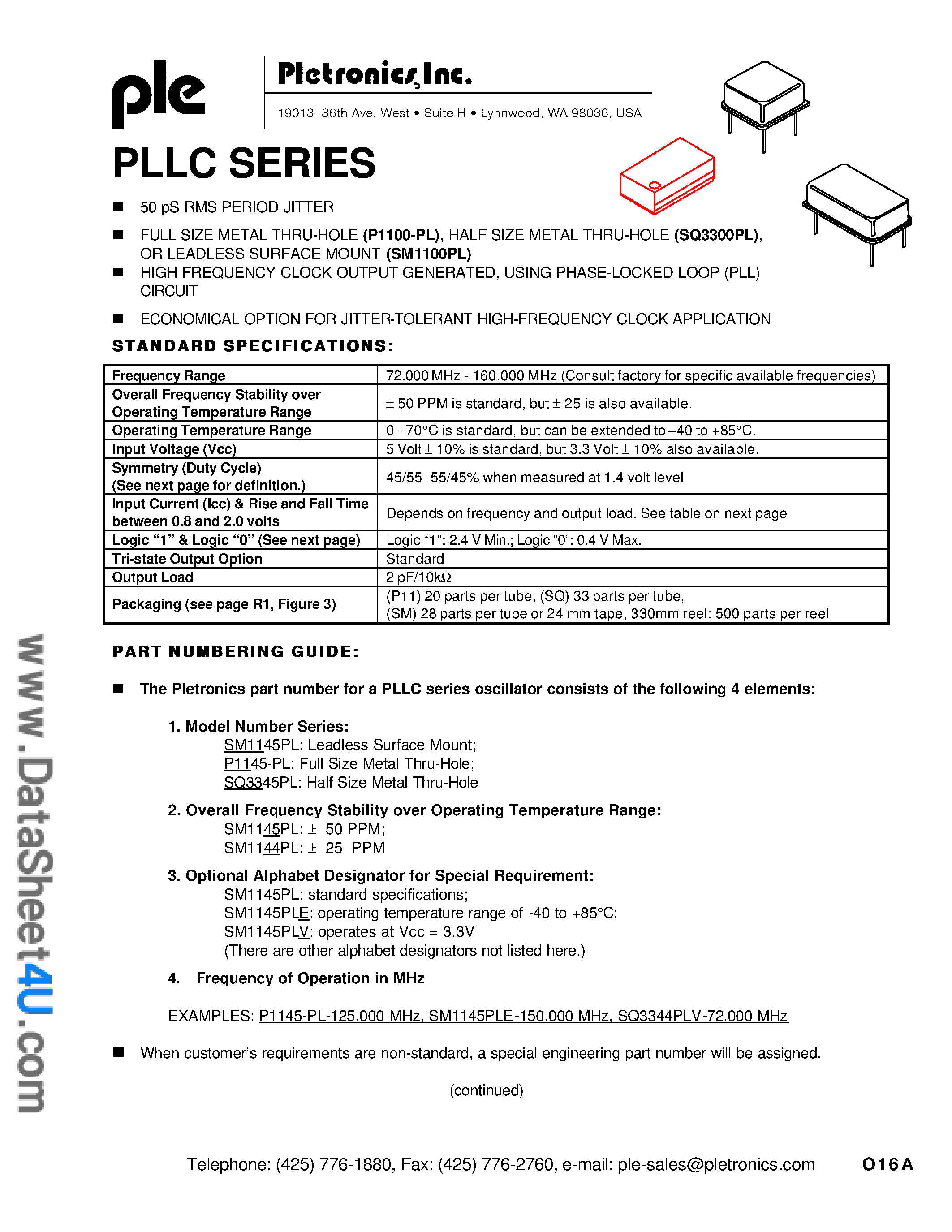 Datasheet SM1145PL page 1 Datasheet SM1145PL - CMOS COMPATIBLE WITH TRI-STATE OUTPUT page 1