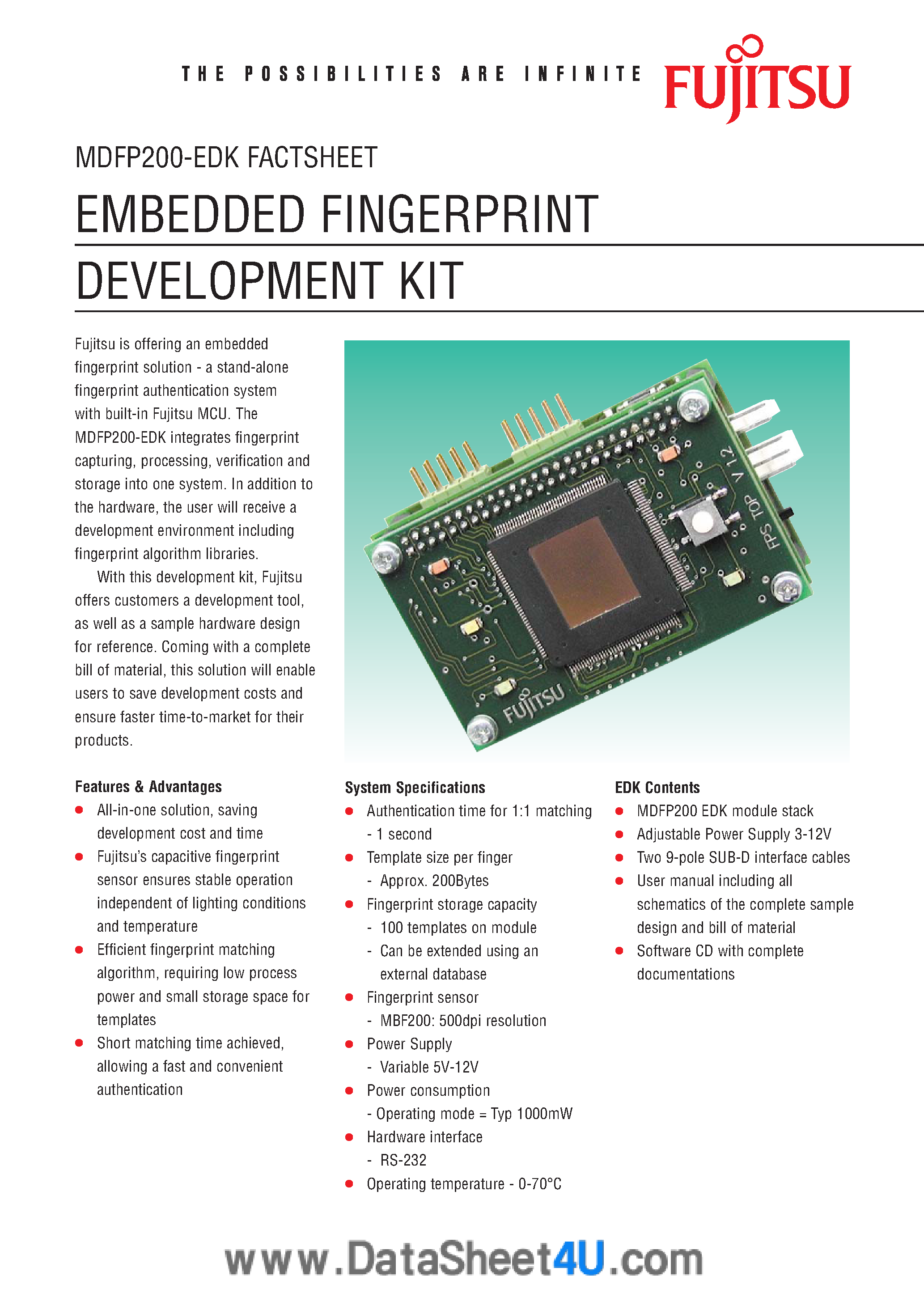 Datasheet MDFP200-EDK - Embedded Fingerprint Development Kit page 1