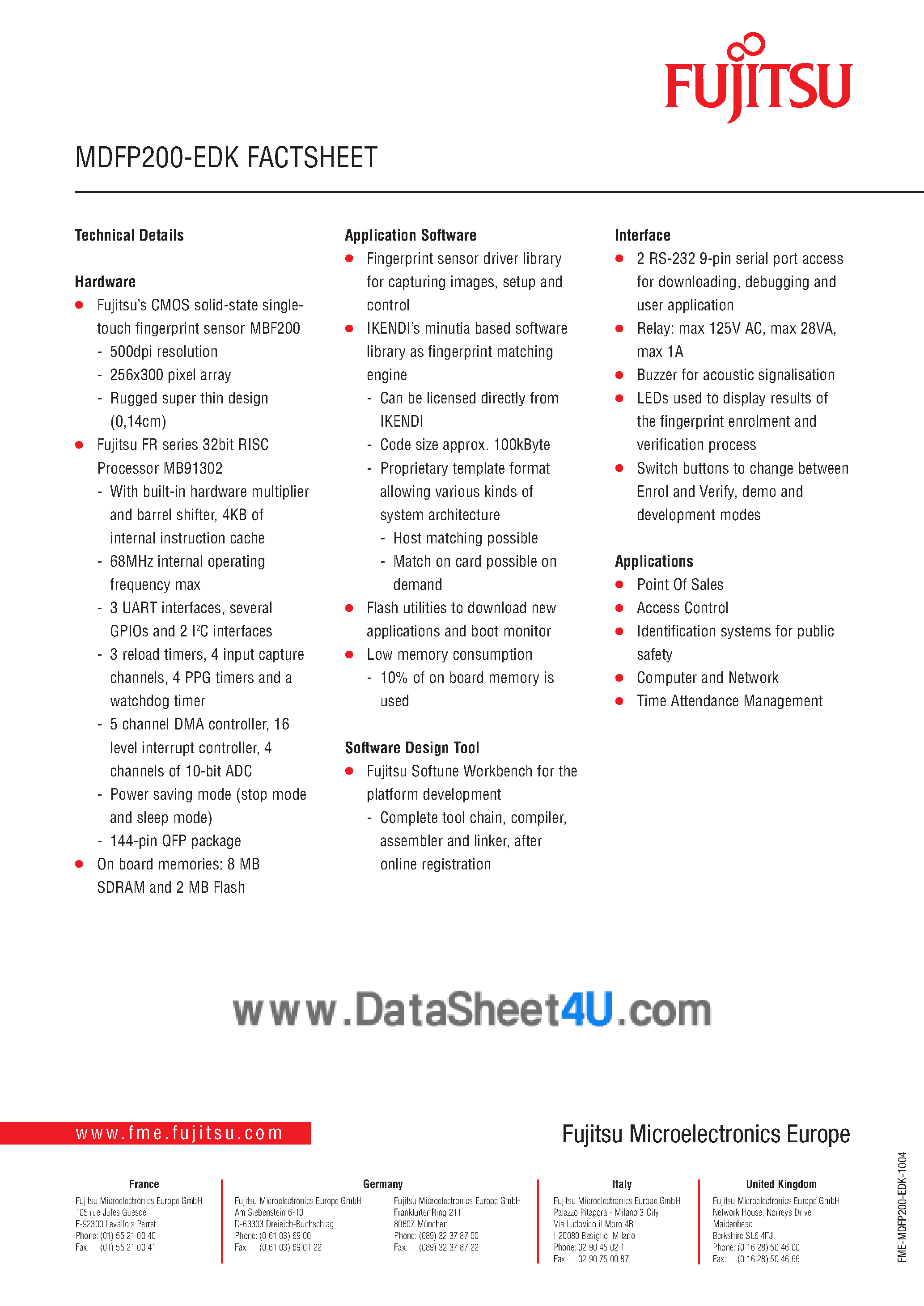 Datasheet MDFP200-EDK - Embedded Fingerprint Development Kit page 2