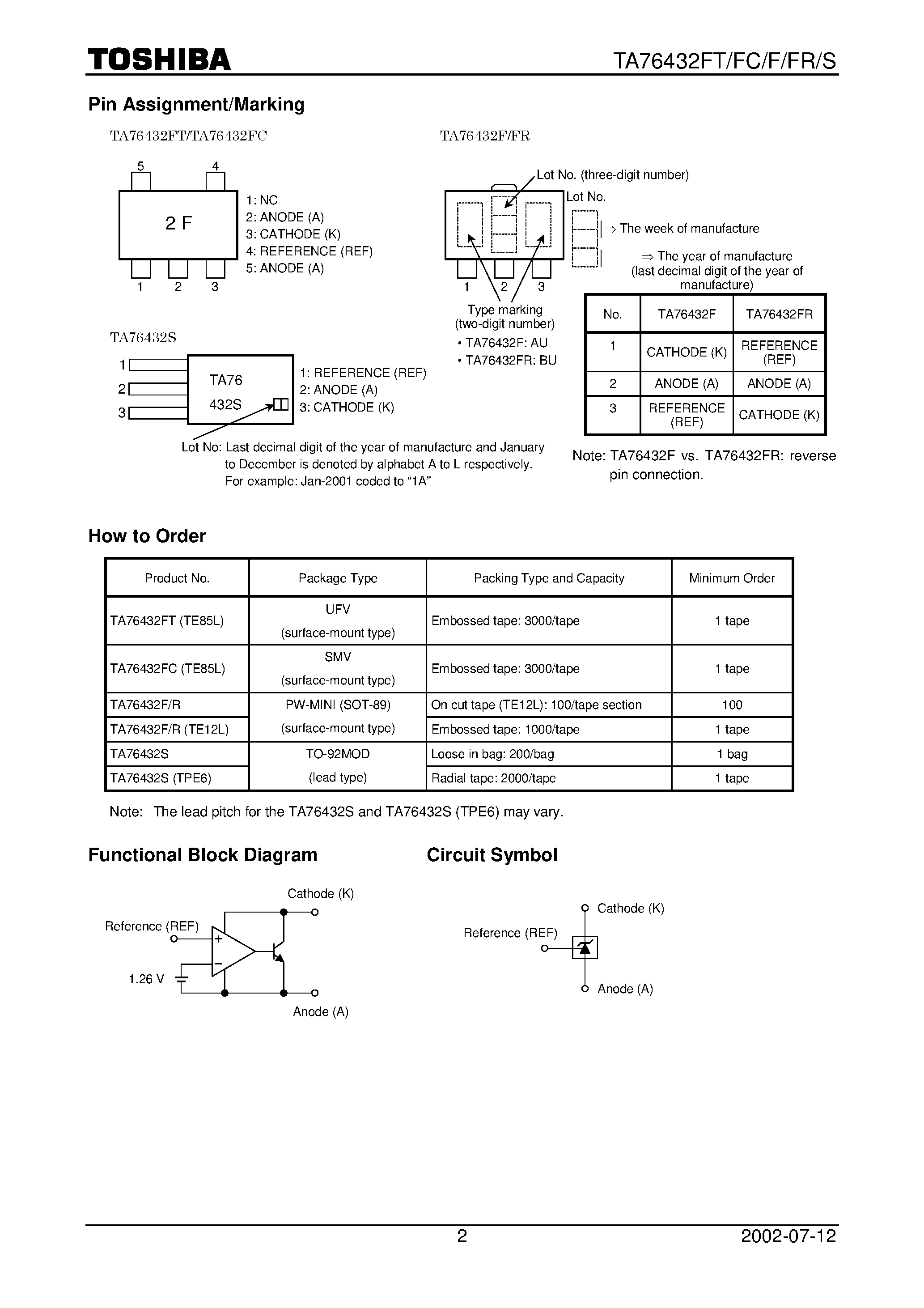 Даташит TA76432F - (TA76432xx) 1.26-V Adjustable High-Precision Shunt Regulators страница 2