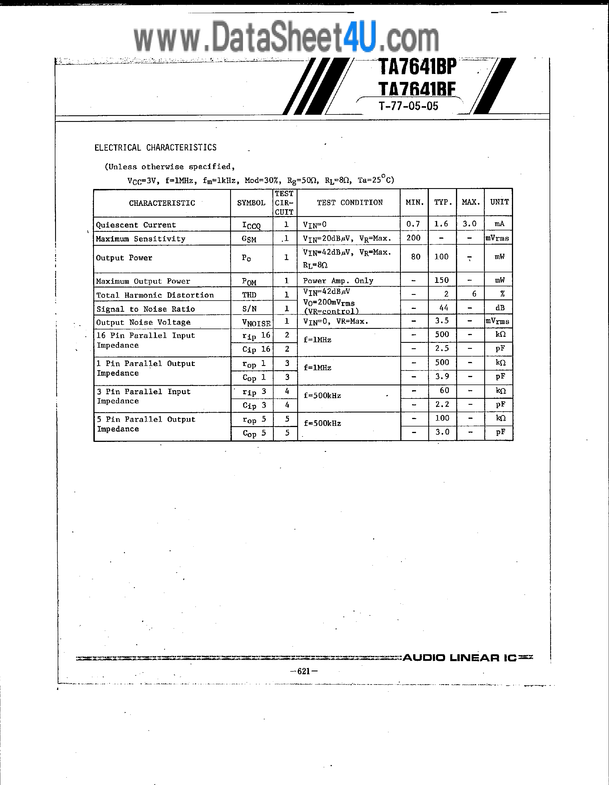 Datasheet TA7641BF - AM 1 CHIP RADIO page 2