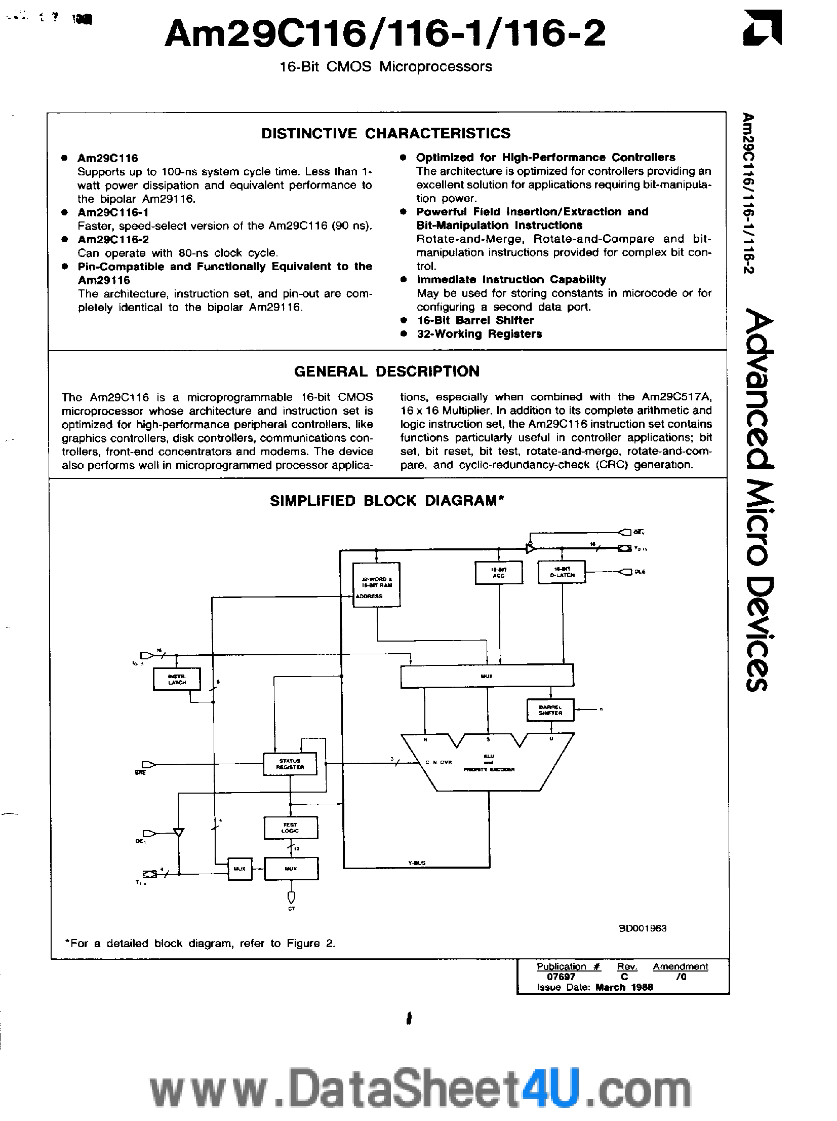 Datasheet AM29C116 - 16-Bit CMOS Microprocessors page 1