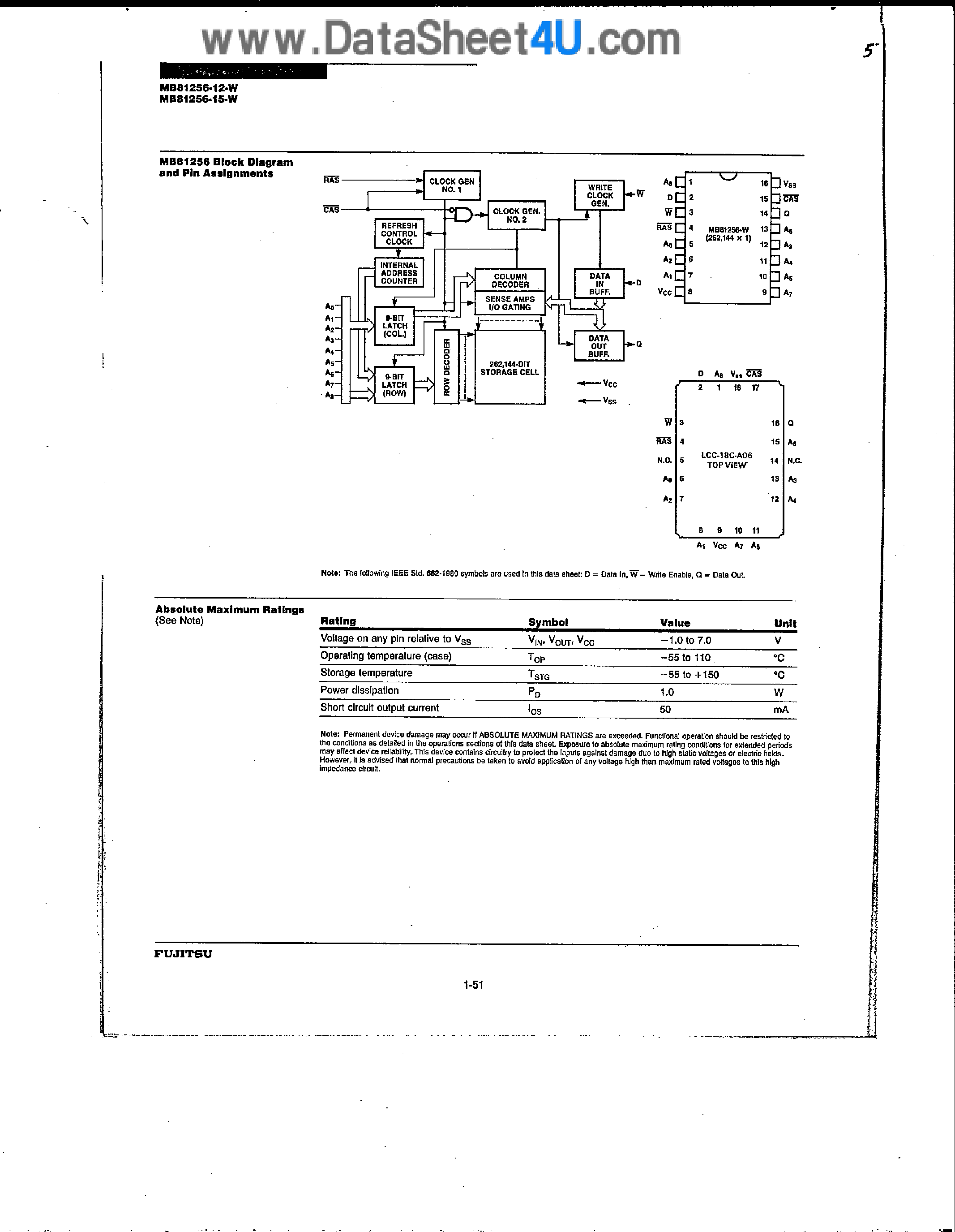 Datasheet MB81256-12 - NMOS 262144 Bit DRAM page 2