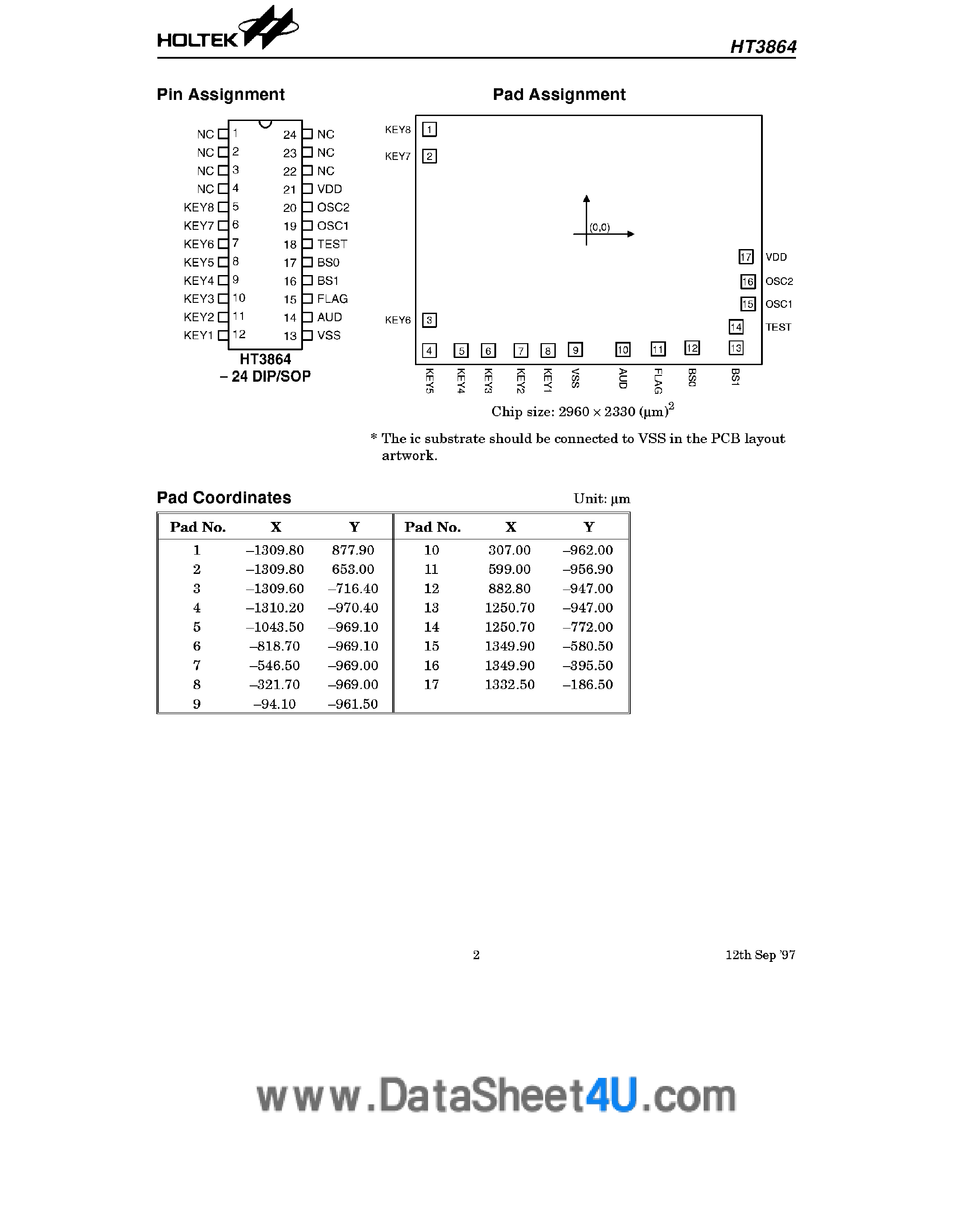 Datasheet HT3864 page 2 Datasheet HT3864 - 5.6 Second Voice Melody page 2