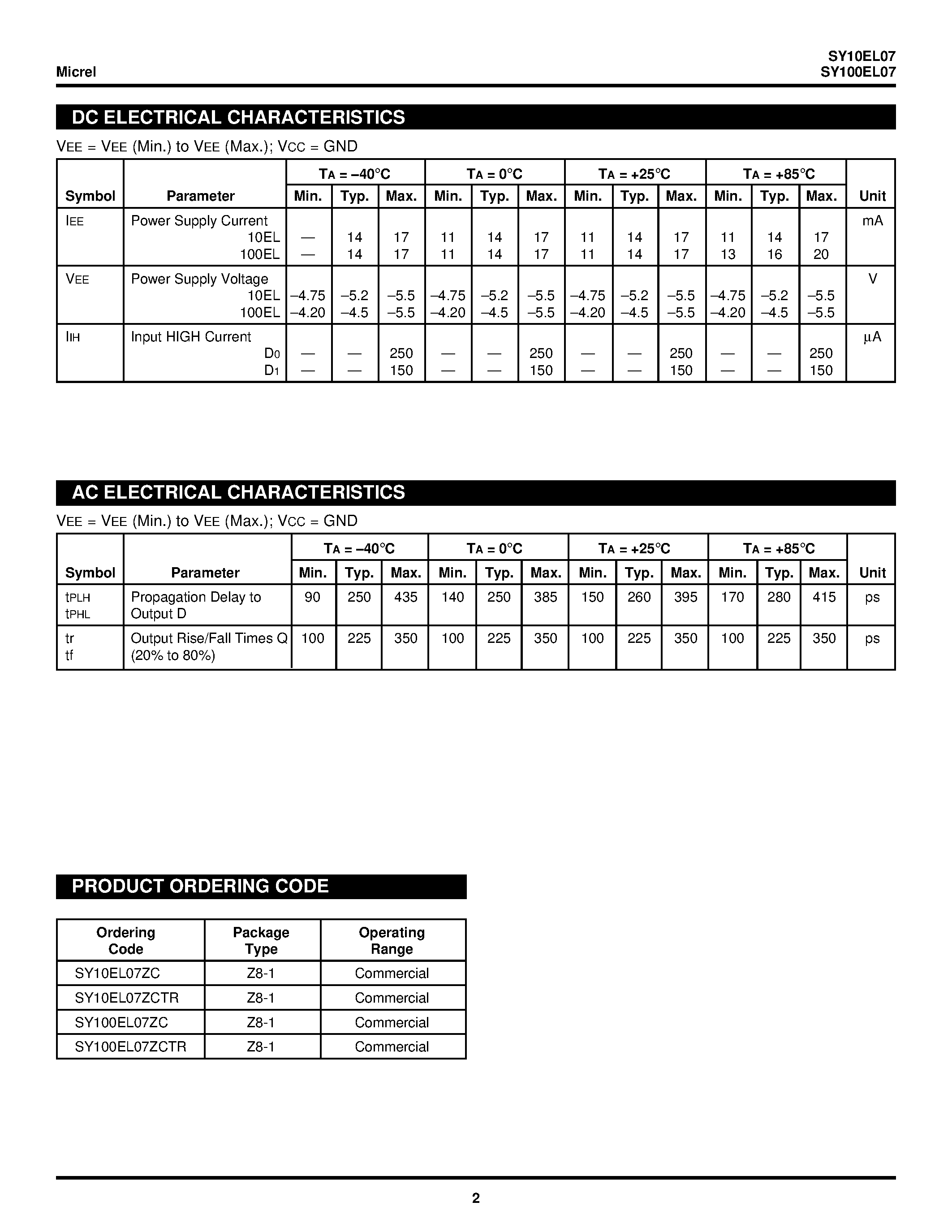 Datasheet SY100EL07 - 2-INPUT XOR/XNOR page 2