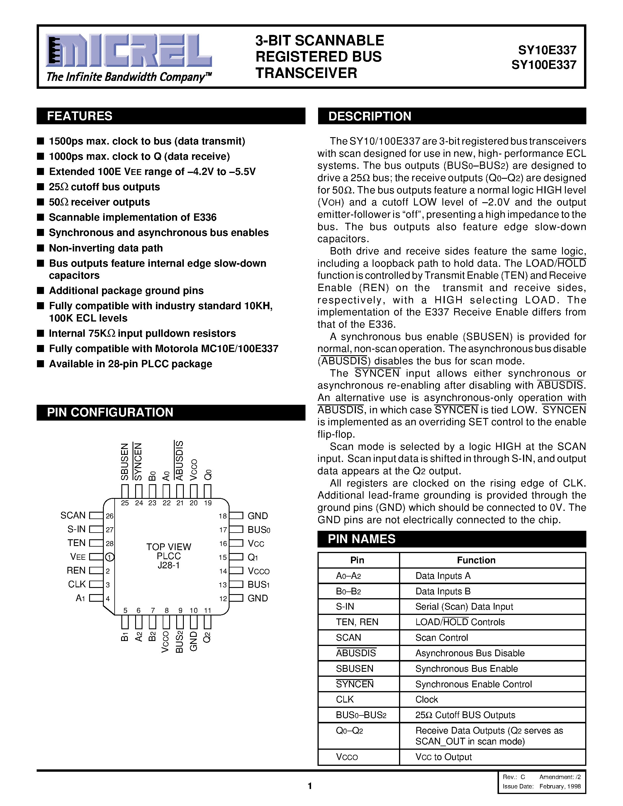Datasheet SY100E337 - 3-BIT SCANNABLE page 1