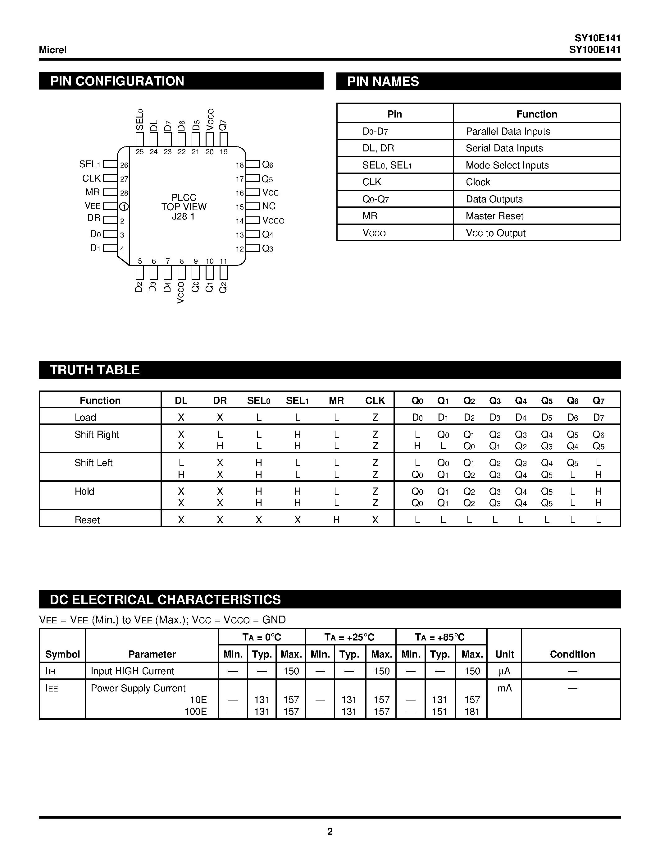 Даташит на микросхему SY100E141 страница 2 Даташит SY100E141 - 8-BIT SHIFT REGISTER страница 2