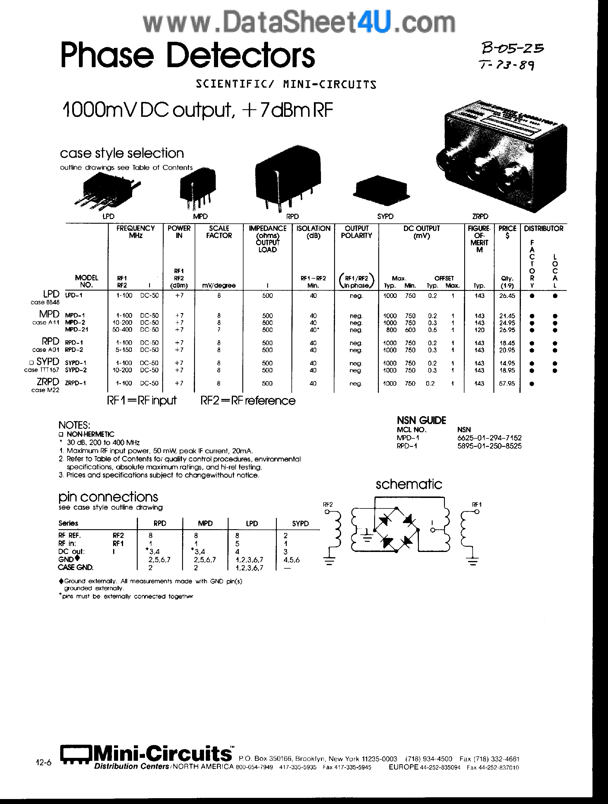Datasheet RPD-1 - Phase Detectors page 1