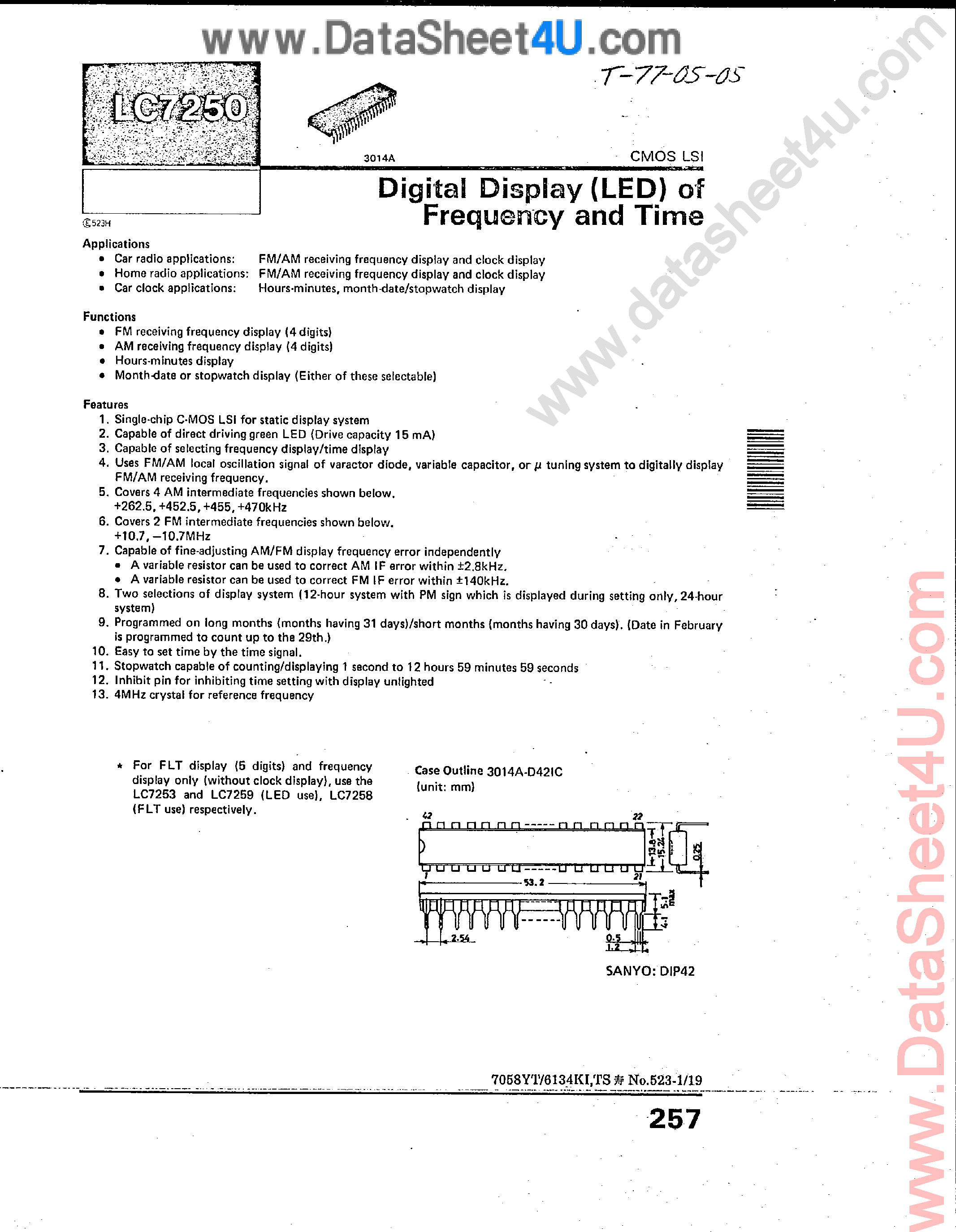 Даташит LC7250 - Digital Display of Frequency and Time страница 1