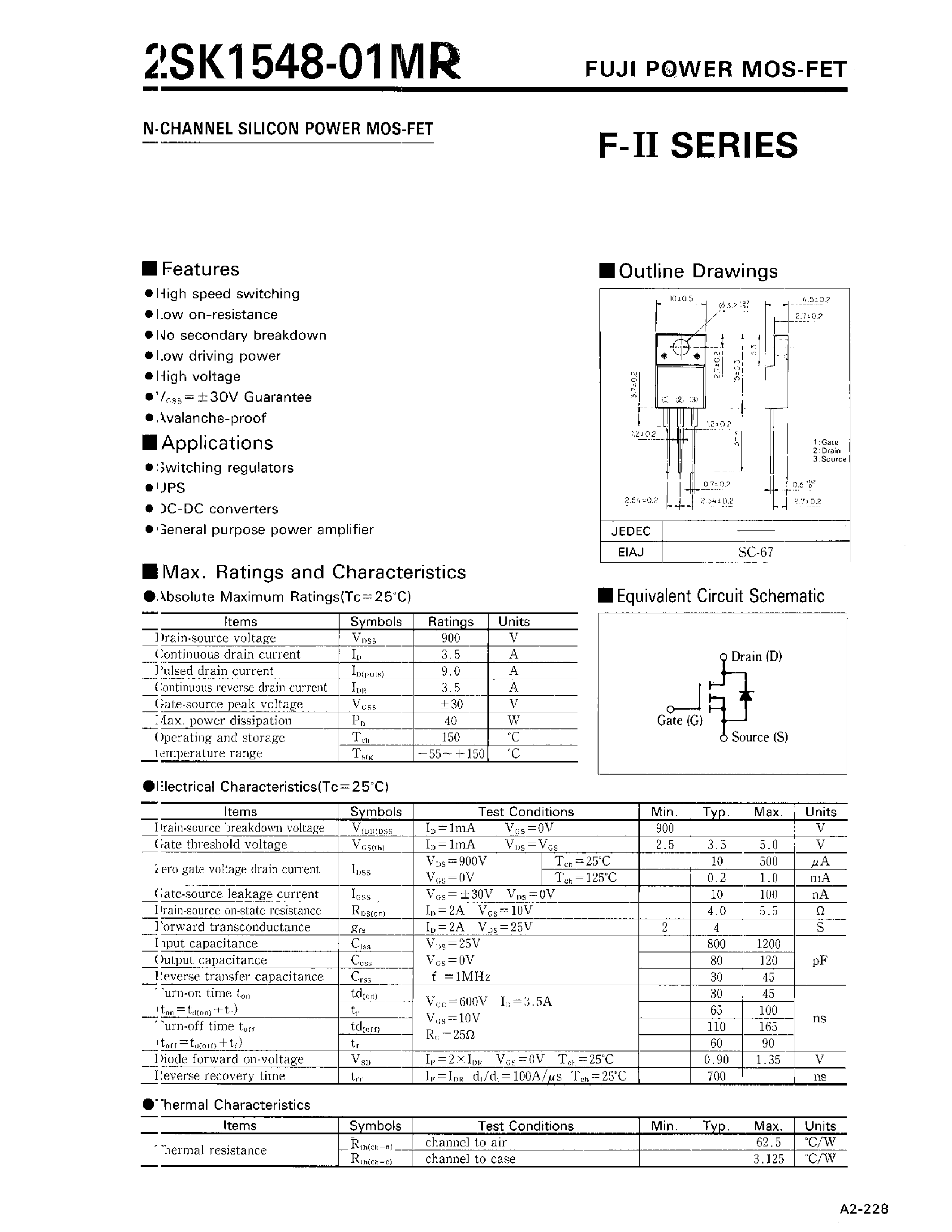 Даташит 2SK1548-01M - N-CHANNEL SILICON POWER MOS-FET страница 1