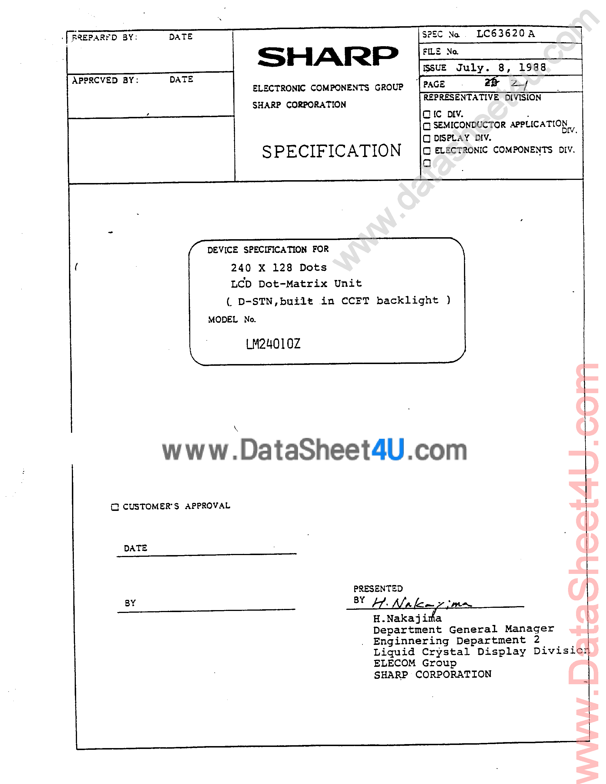 Даташит LM24010Z - LCD Dot Matrix Unit страница 1