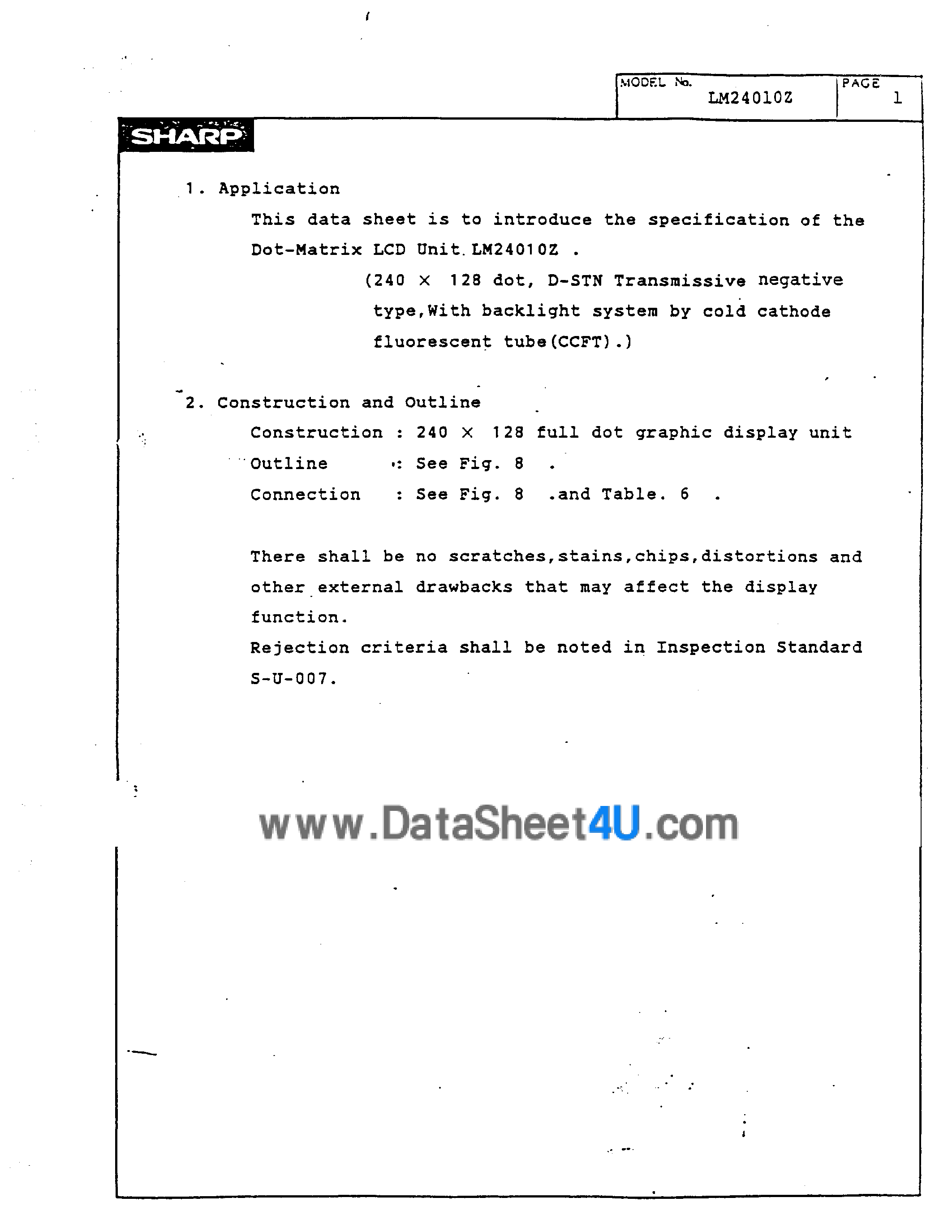 Даташит LM24010Z - LCD Dot Matrix Unit страница 2