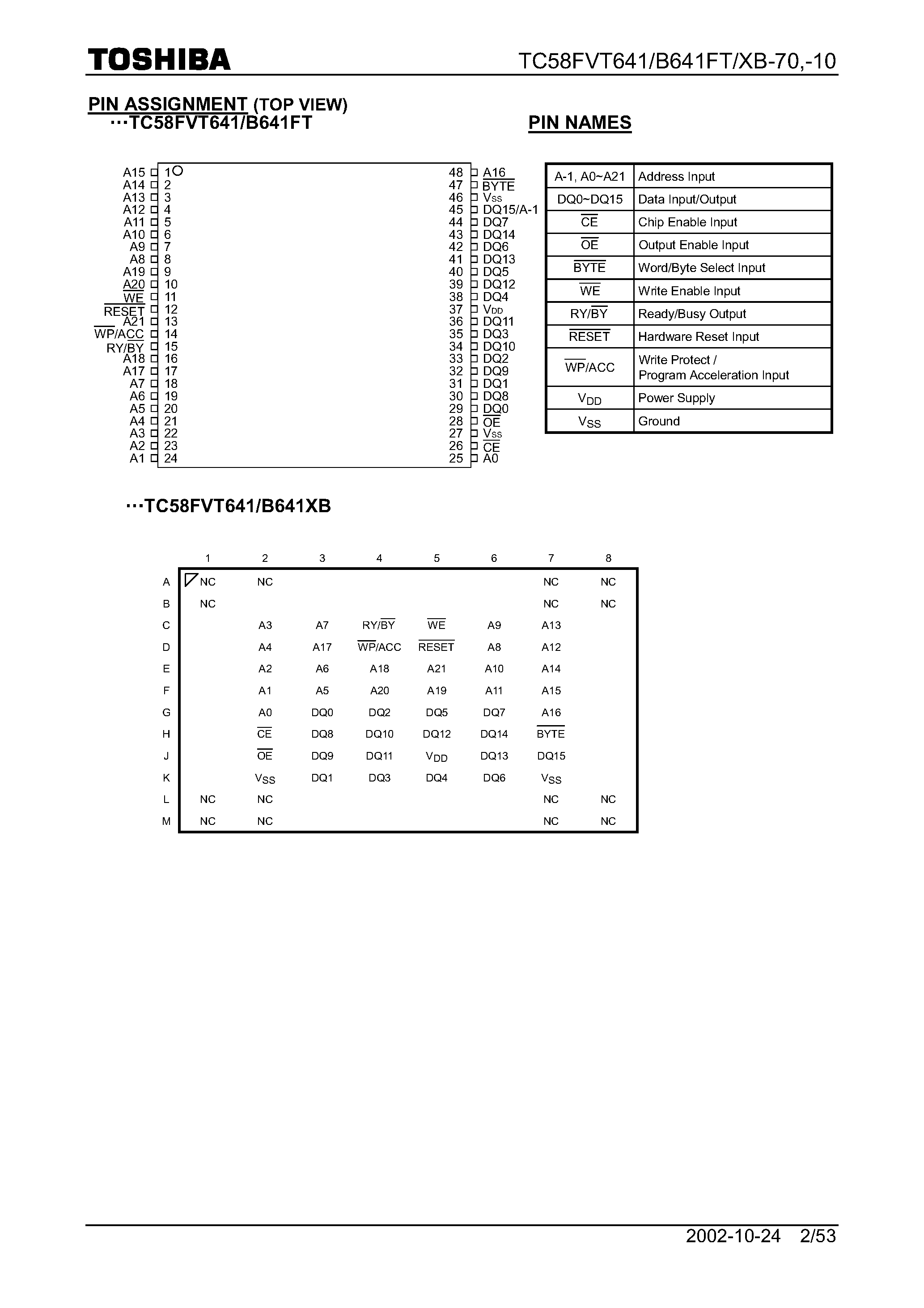Даташит TC58FVB641FT - (TC58Fxxx) TOSHIBA MOS DIGITAL INTEGRATED CIRCUIT SILICON GATE CMOS страница 2