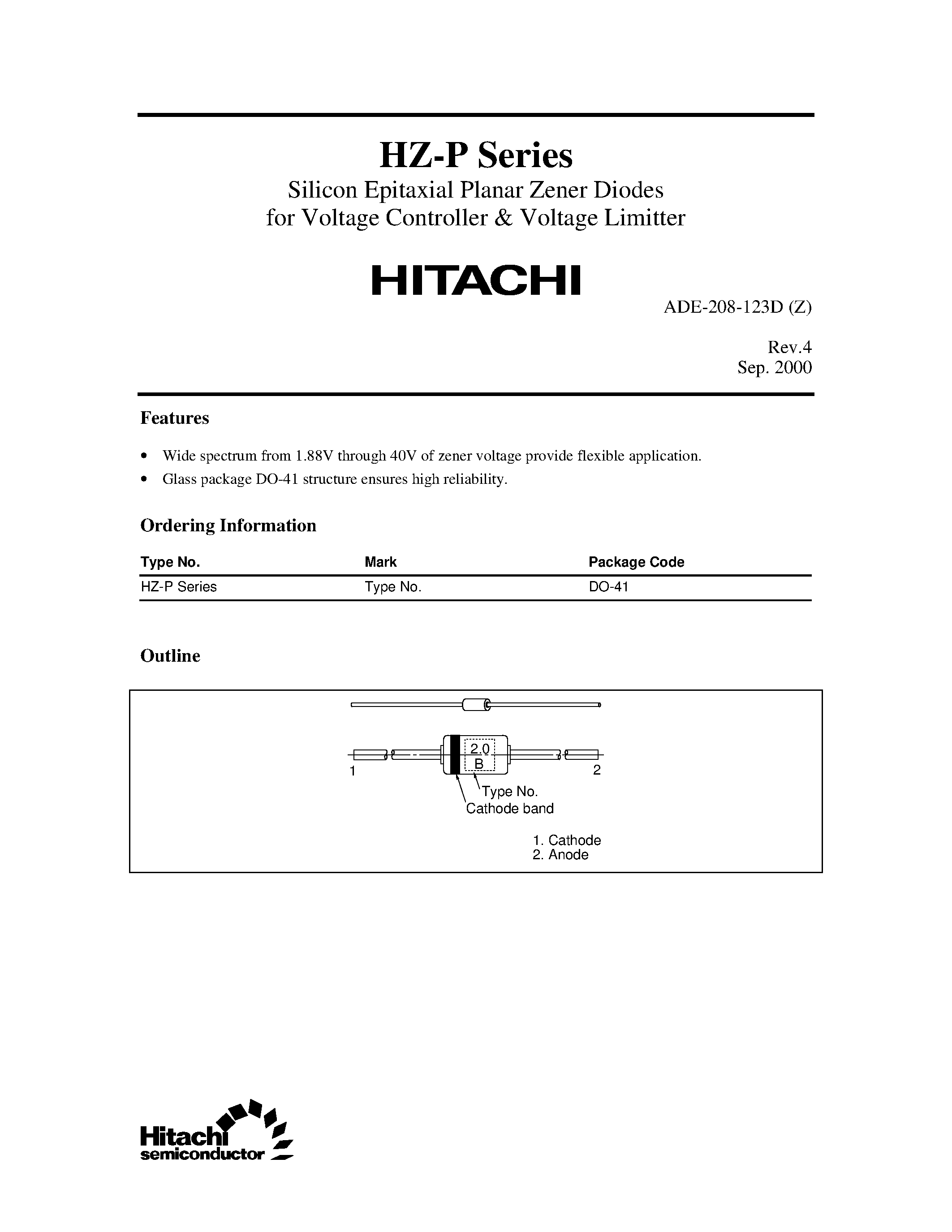 Даташит на микросхему HZ2.4xP страница 1 Даташит HZ2.4xP - Silicon Epitaxial Planar Zener Diodes for Voltage Controller & Voltage Limitter страница 1