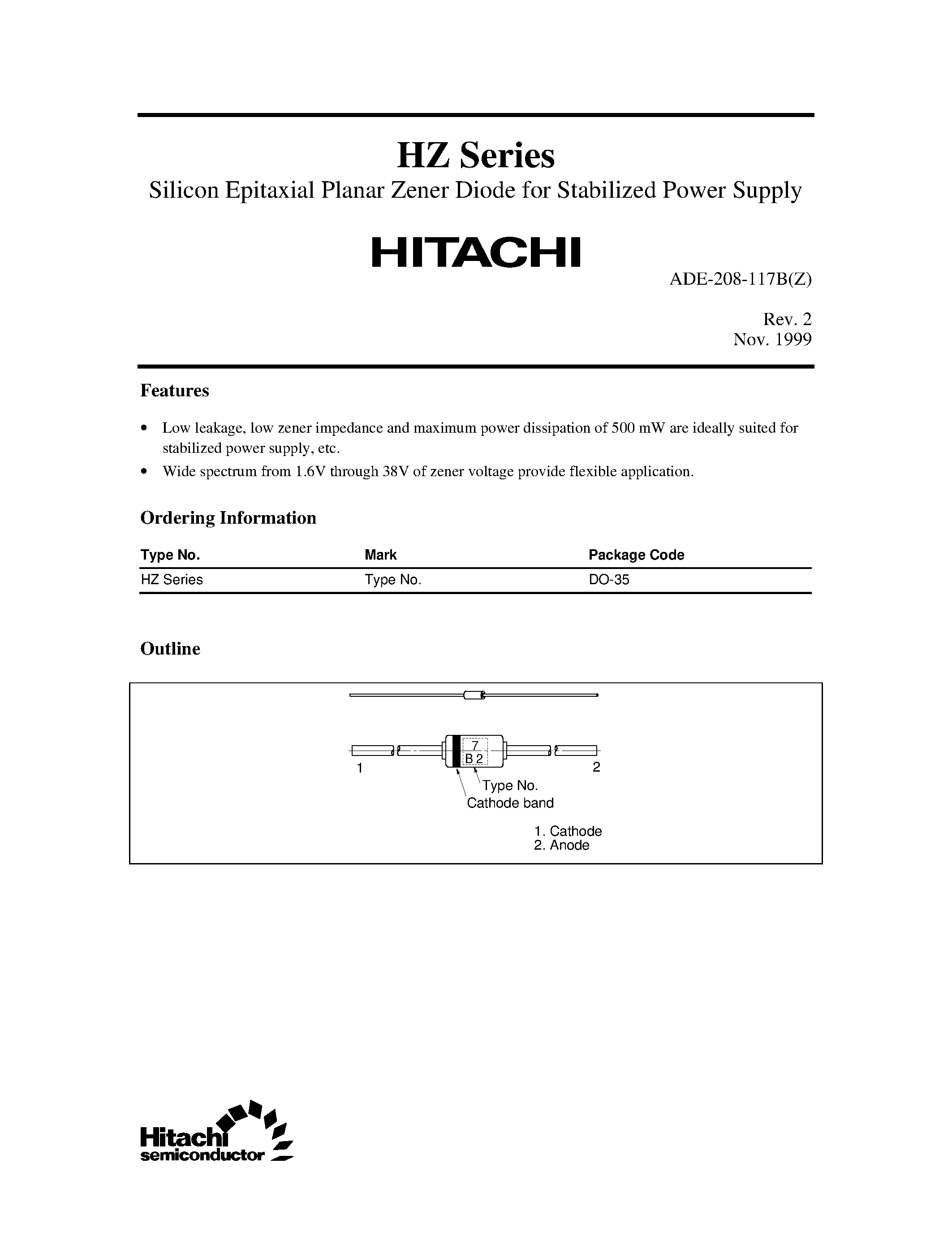 Datasheet HZ18 - Silicon Epitaxial Planar Zener Diode for Stabilized Power Supply page 1