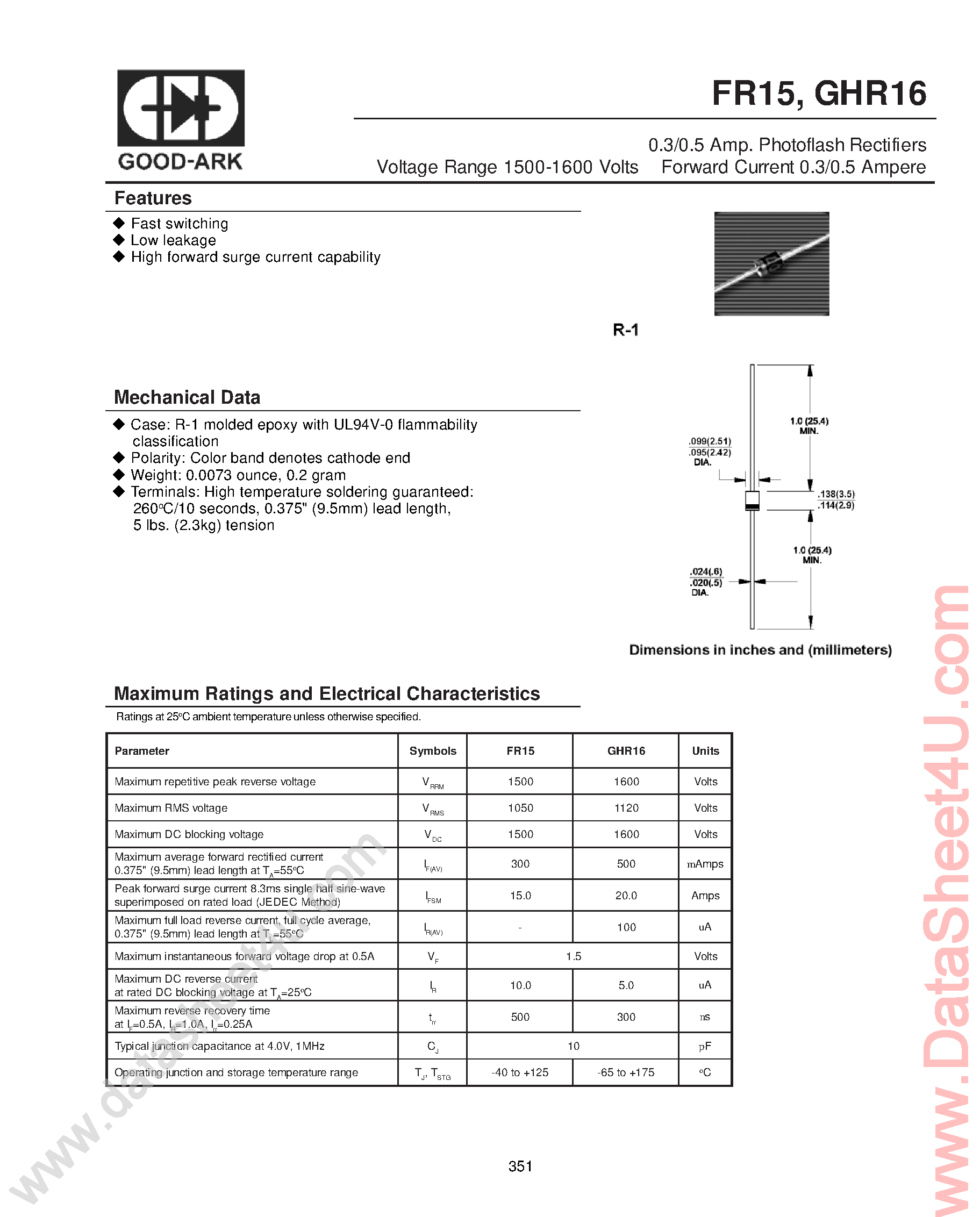 Datasheet GHR16 - PhotoFlash Rectifiers page 1