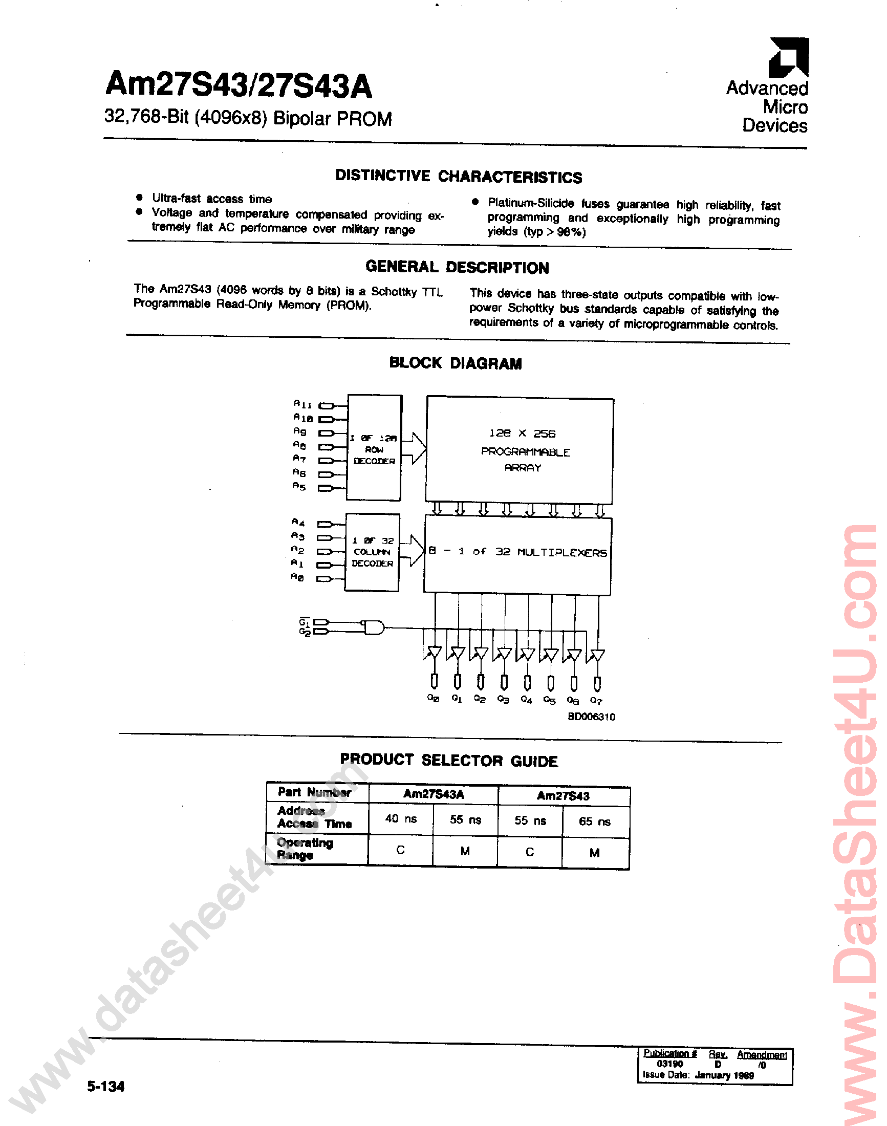 Datasheet AM27S43 - 32768-Bit Bipolar PROM page 1