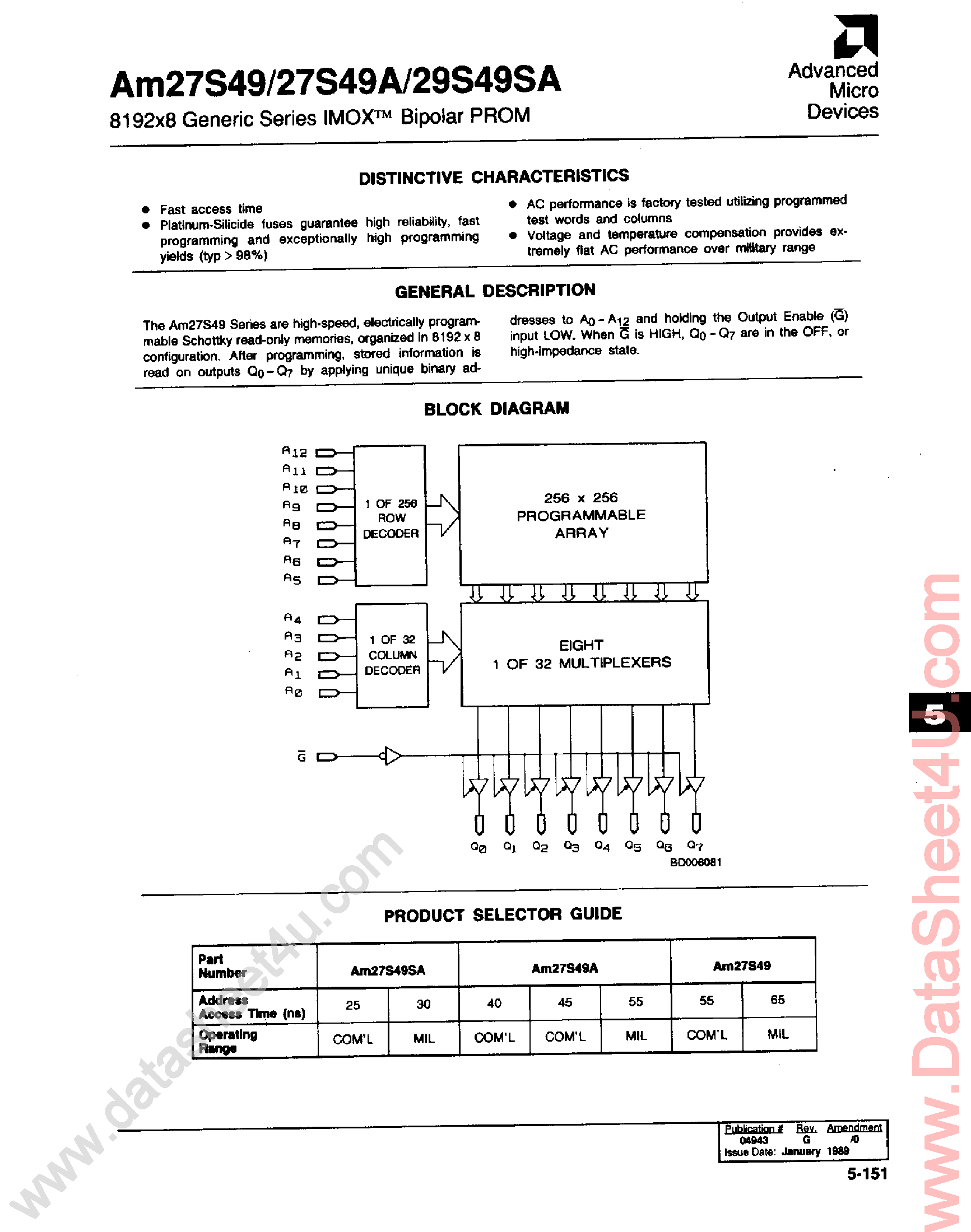 Datasheet AM27S49 - 8192 x 8-Bit Generic Series IMOX Bipolar PROM page 1