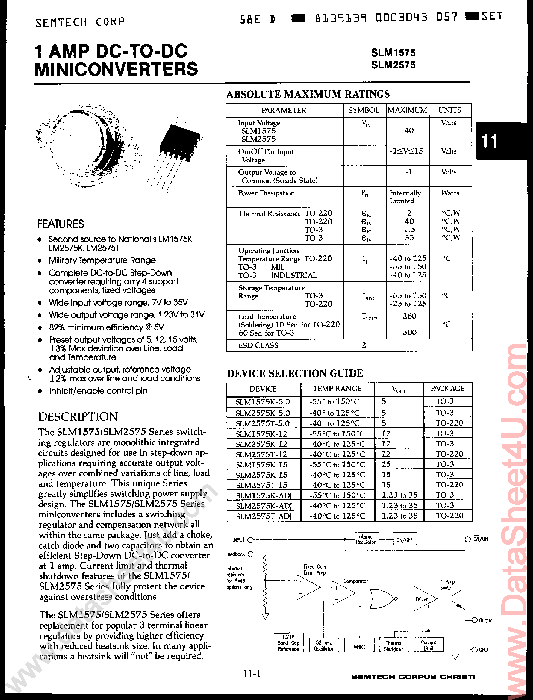 Datasheet SLM1575 - (SLM1575 / SLM2575) 1 Amp DC-to-DC MiniConverters page 1