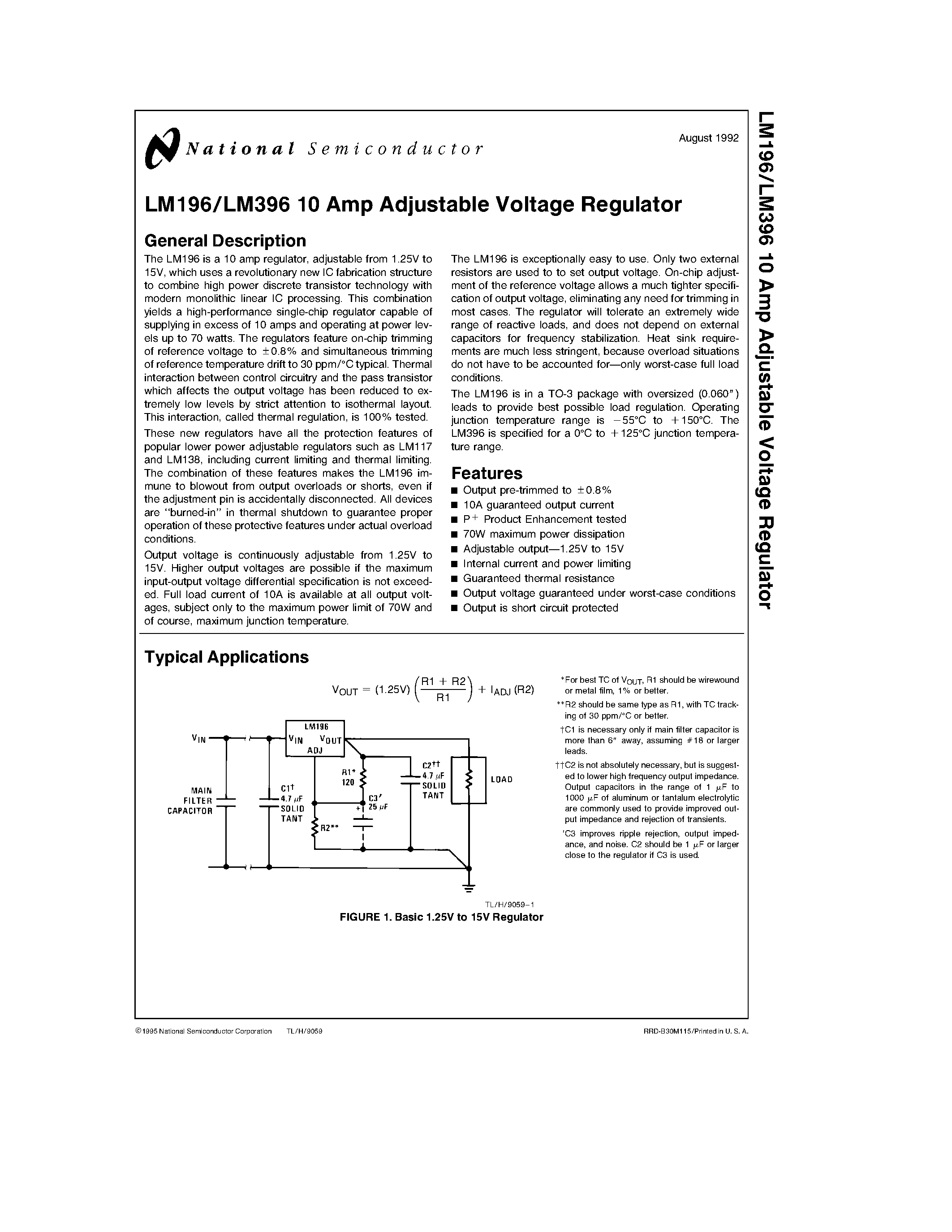 Даташит на микросхему LM396 страница 1 Даташит LM396 - 10 Amp Adjustable Voltage Regulator страница 1