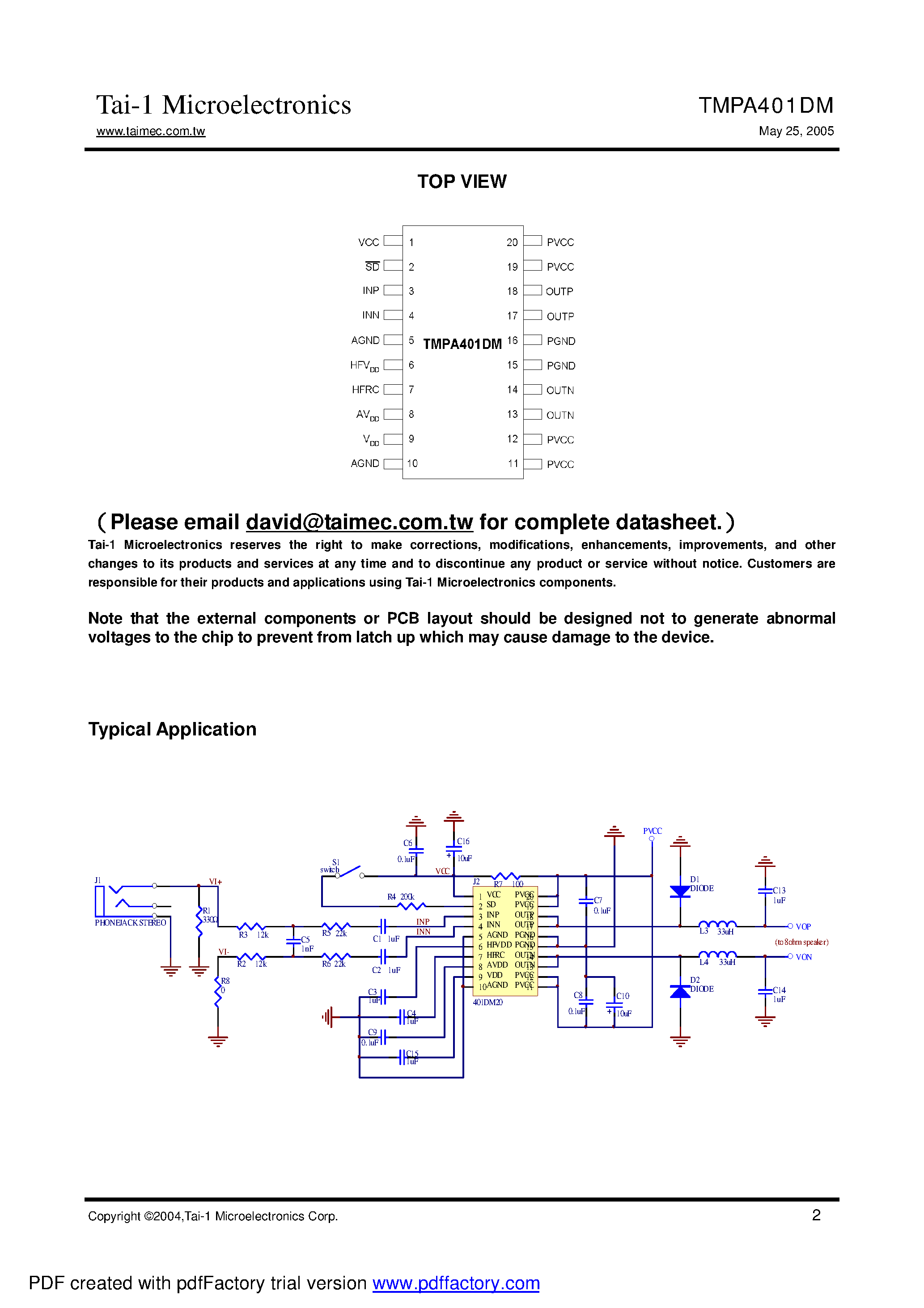 Даташит на микросхему TMPA401DM страница 2 Даташит TMPA401DM - 15-W MONO CLASS-D AUDIO POWER AMPLIFIER страница 2