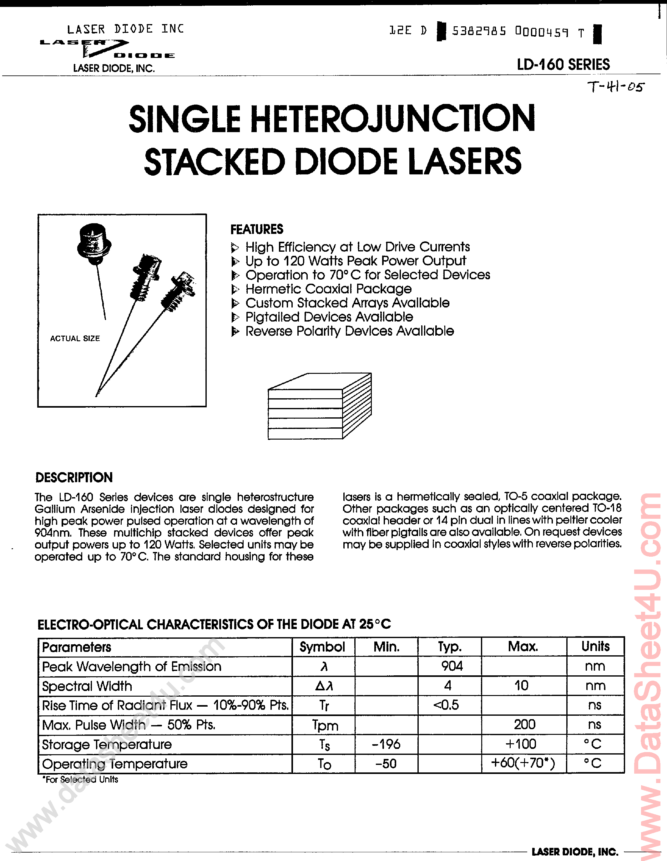 Datasheet LD-167 - Single Heterojunction Stacked Diode Lasers page 1