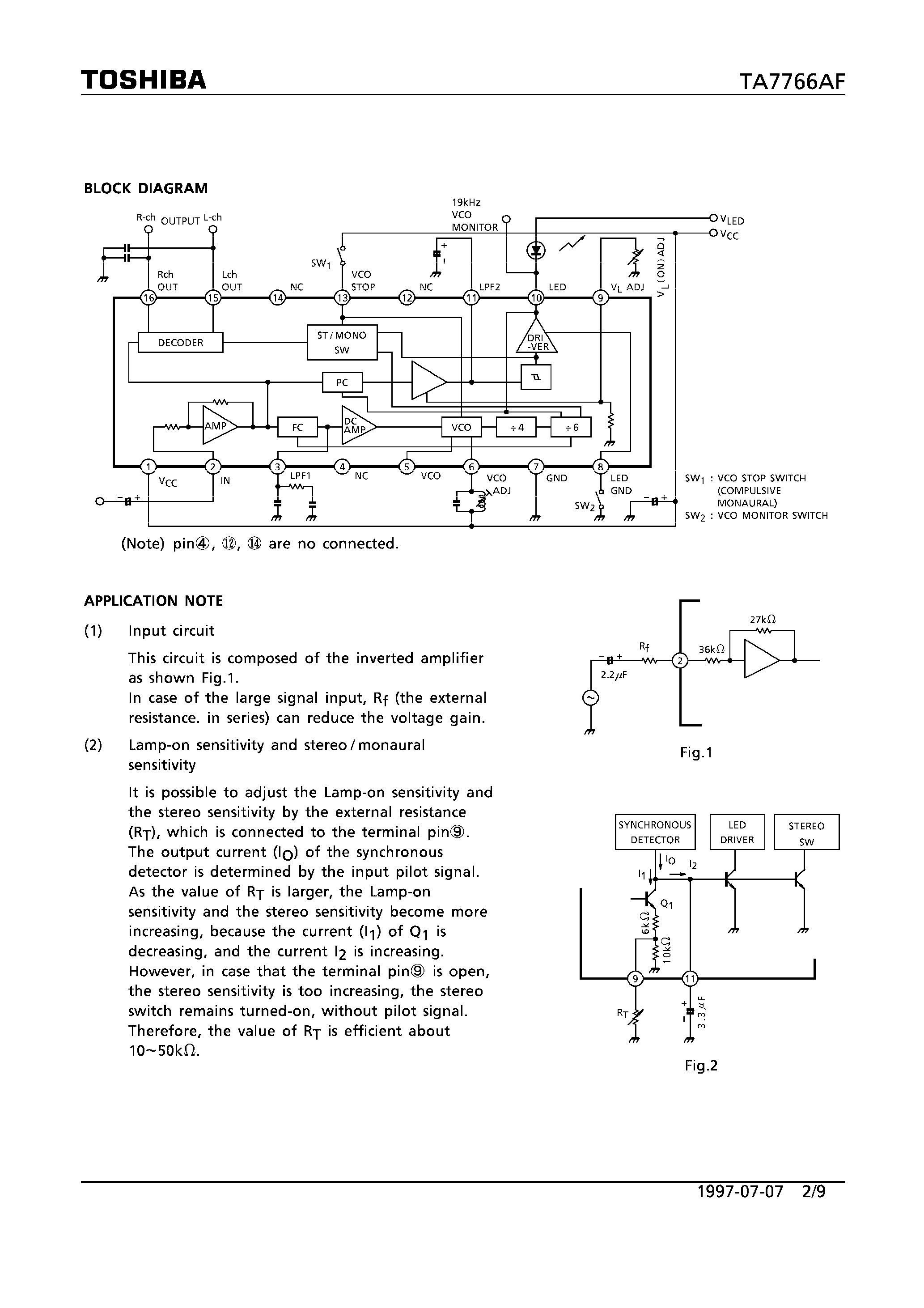Datasheet TA7766AF - FM PLL MPX (1.5V USE) page 2