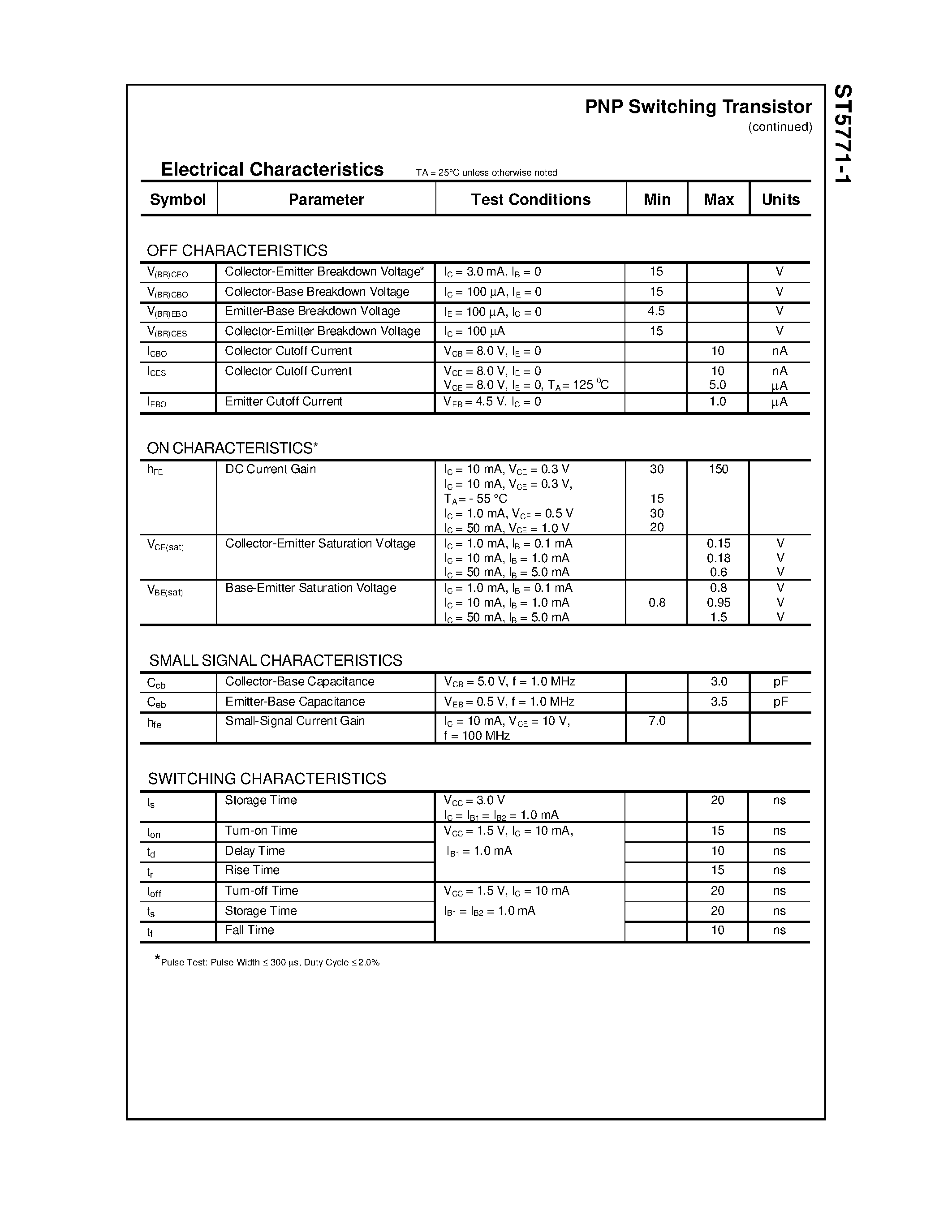 Даташит на микросхему ST5771-1 страница 2 Даташит ST5771-1 - PNP Switching Transistor страница 2