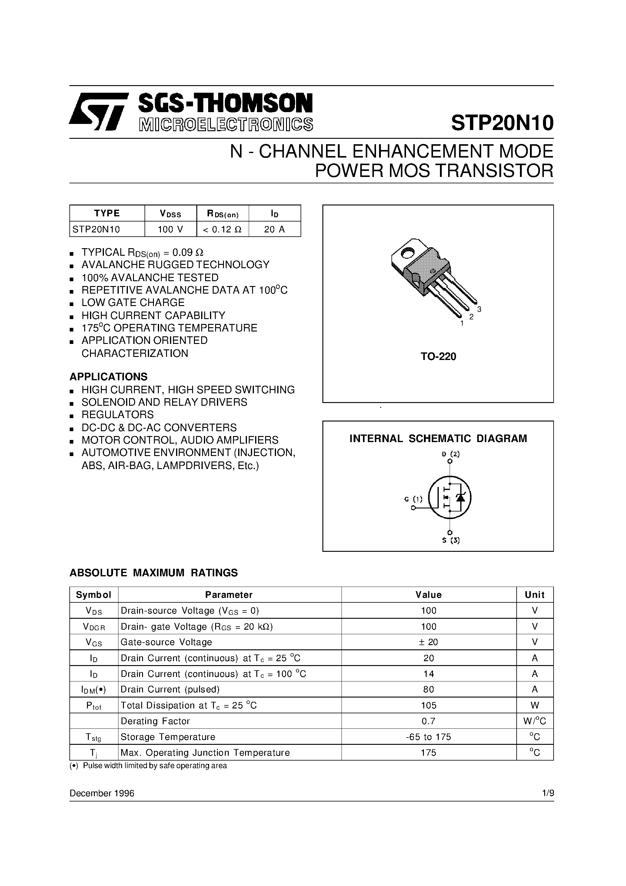 Datasheet STP20N10 - N-CHANNEL POWER MOSFET page 1