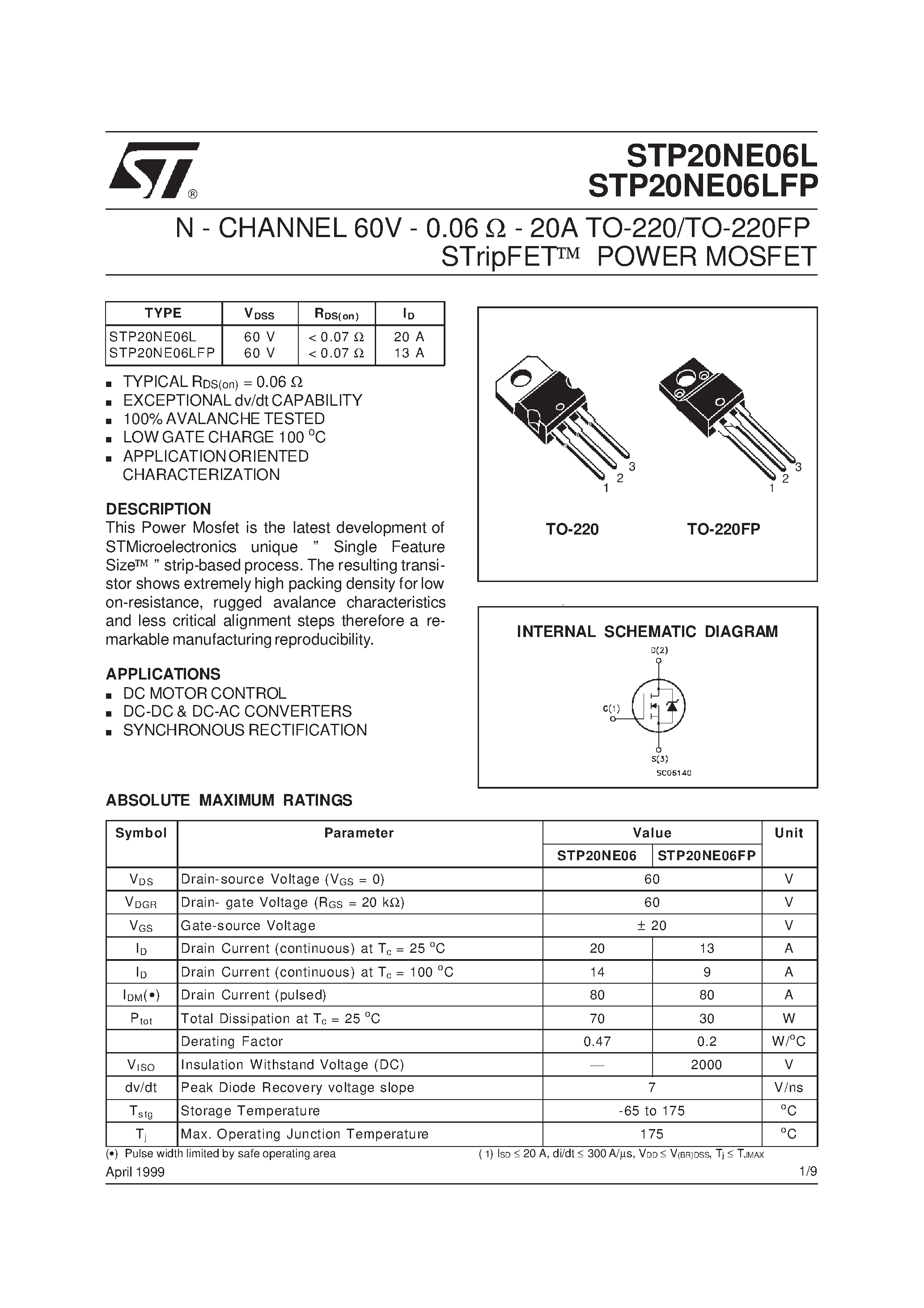 Datasheet STP20NE06L - N-CHANNEL POWER MOSFET page 1