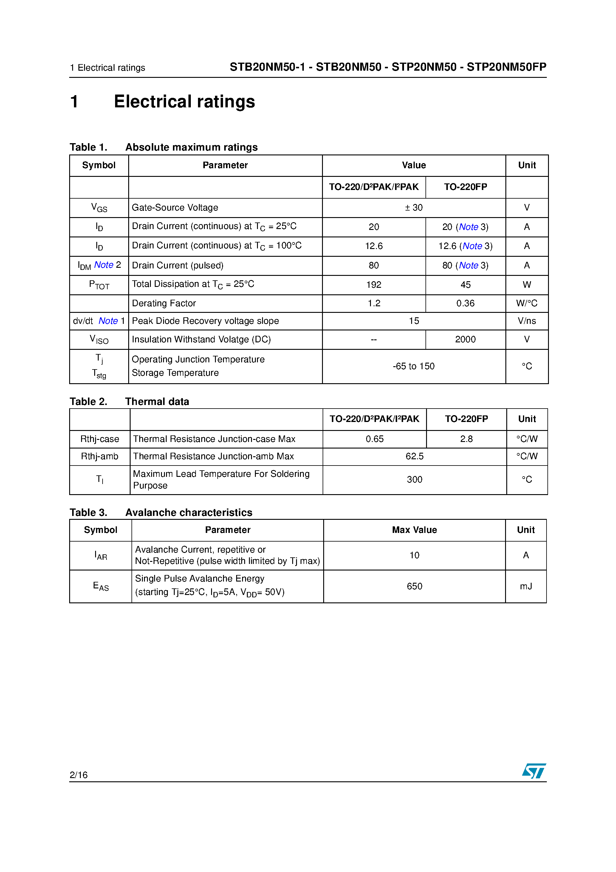 Datasheet STP20NM50 - N-CHANNEL POWER MOSFET page 2