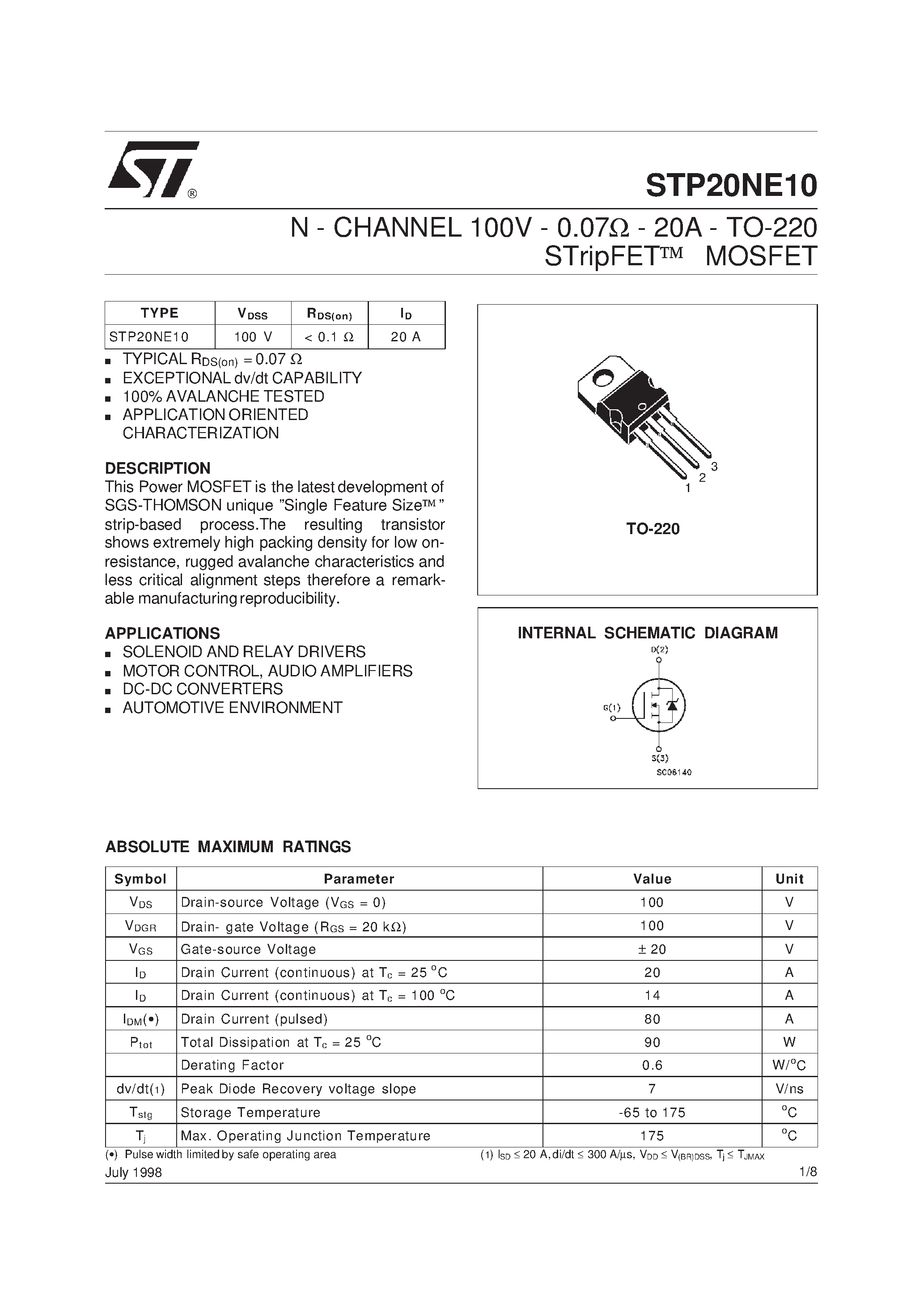 Datasheet STP20NE10 - N-CHANNEL POWER MOSFET page 1