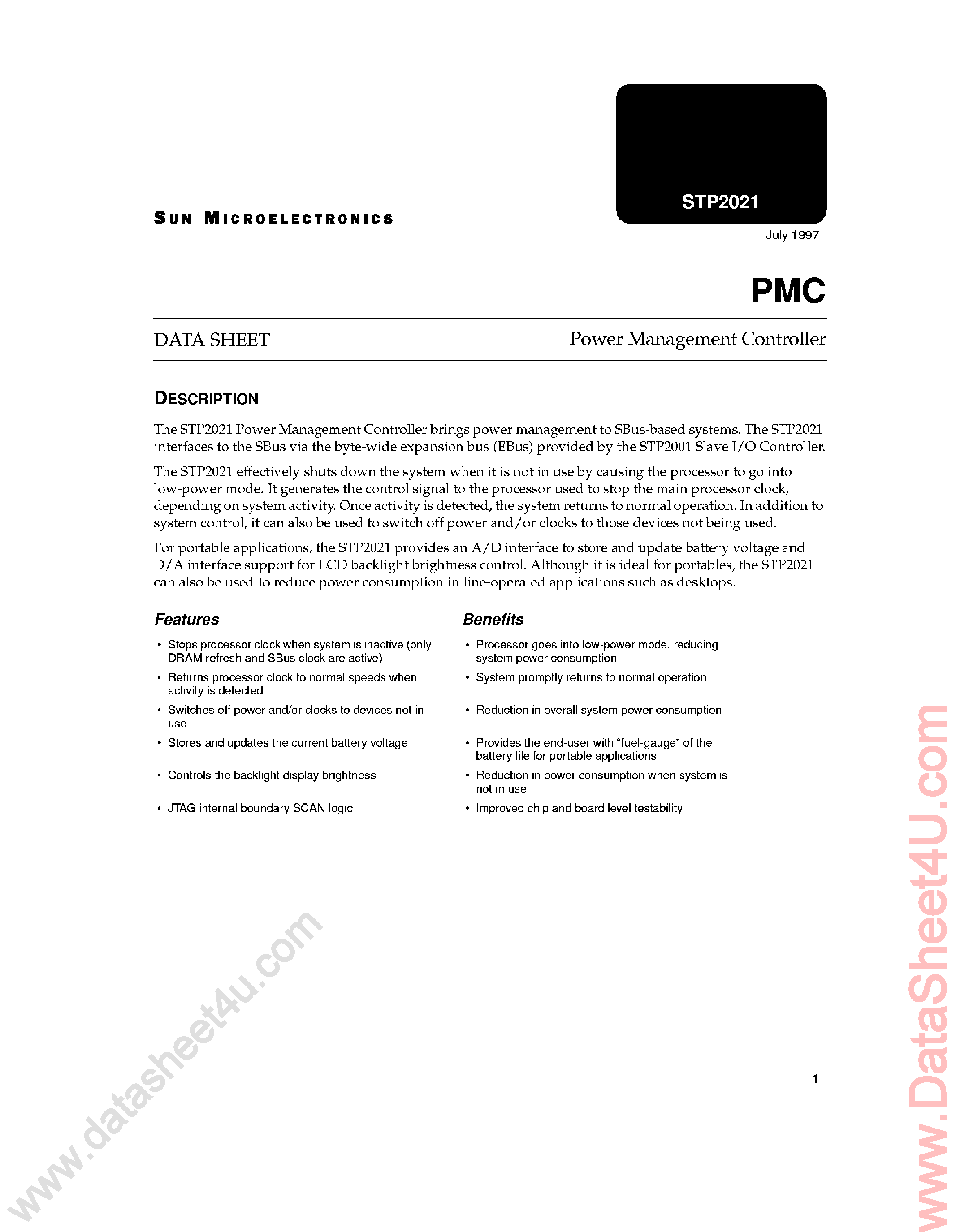 Datasheet STP2021 - Power Management Controller page 1