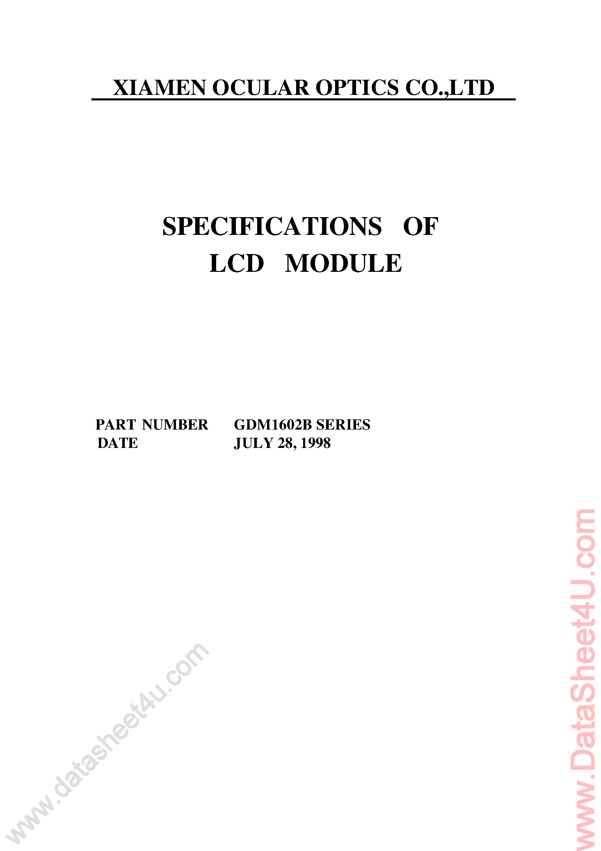 Даташит на микросхему LCD-1602B страница 1 Даташит LCD-1602B - LCD Module страница 1