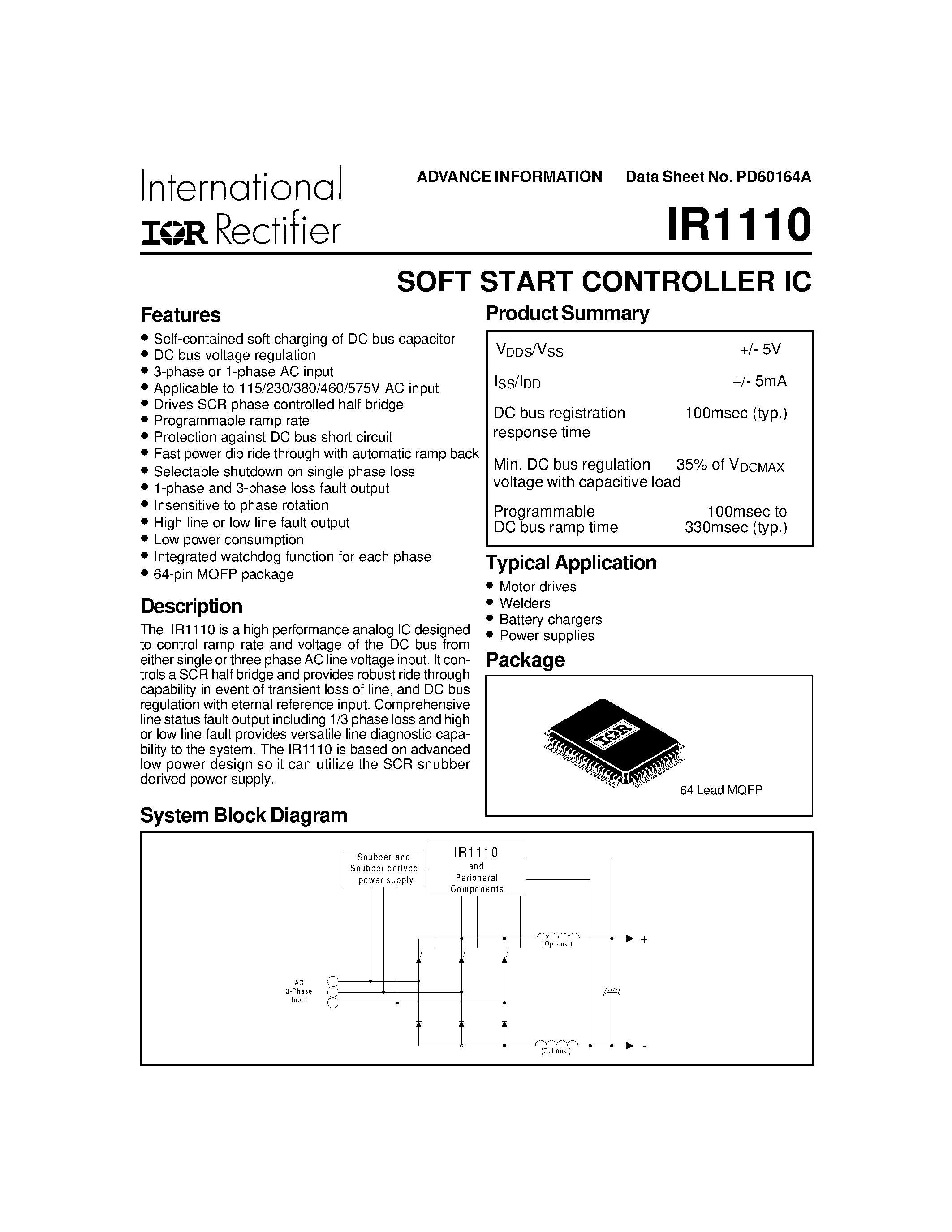 Даташит на микросхему IR1110 страница 1 Даташит IR1110 - SOFT START CONTROLLER IC страница 1
