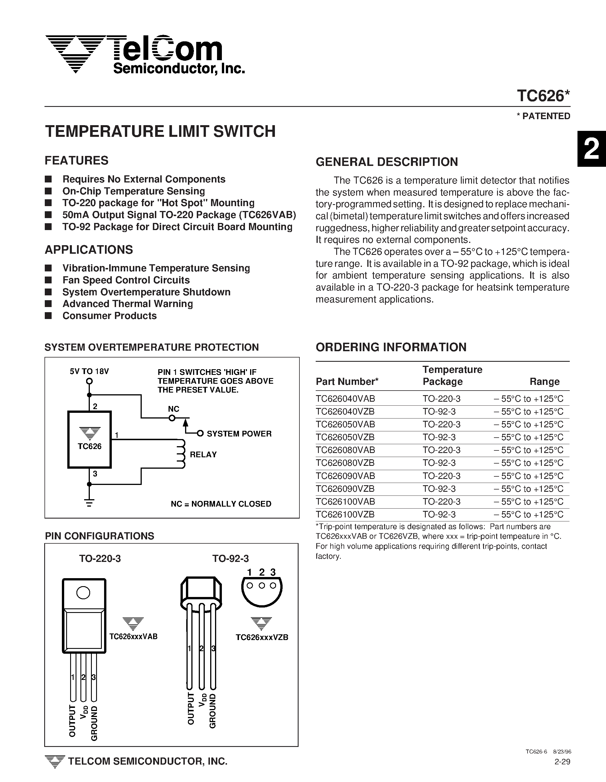 Datasheet TC626 - TEMPERATURE LIMIT SWITCH page 1