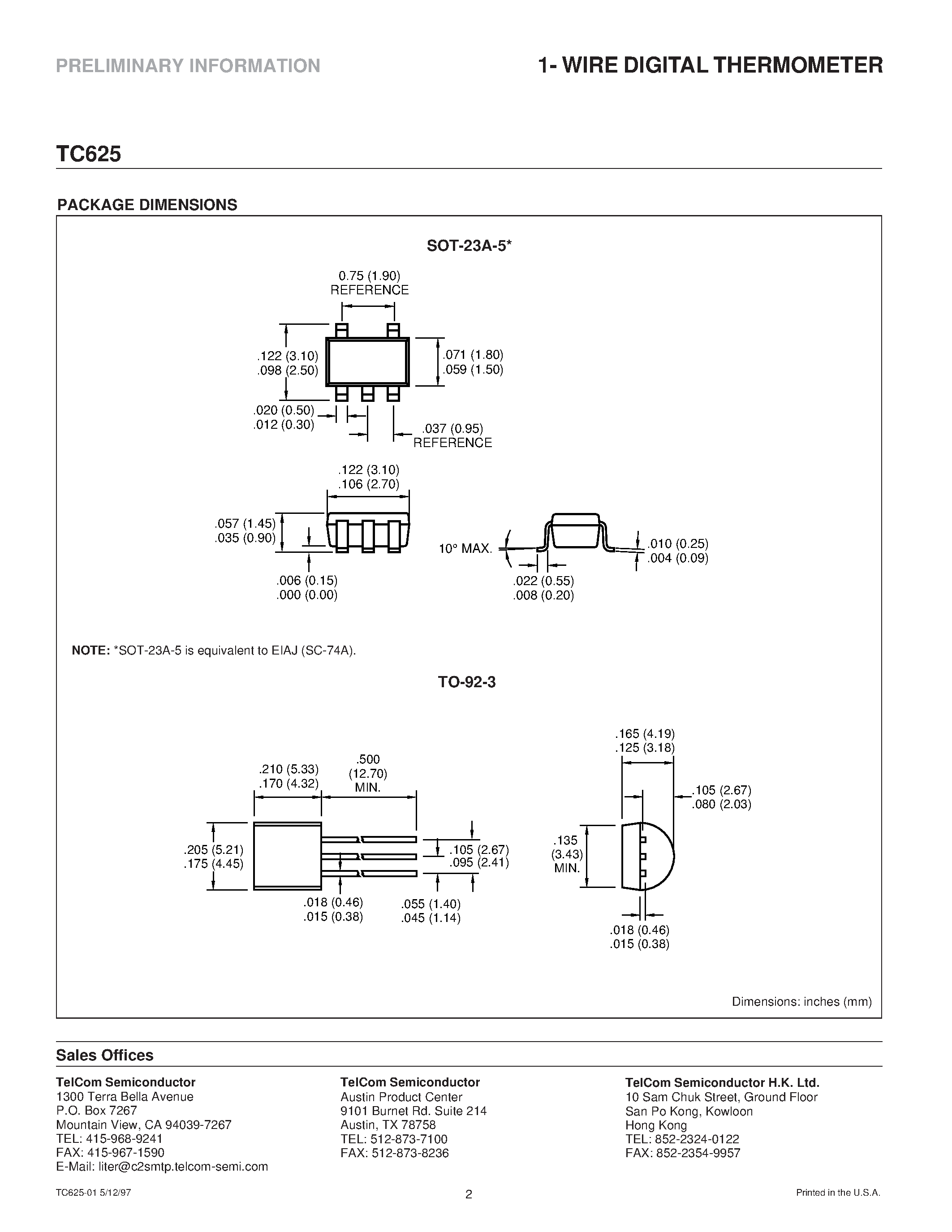 Datasheet TC625 - 1-WIRE DIGITAL THERMOMETER page 2