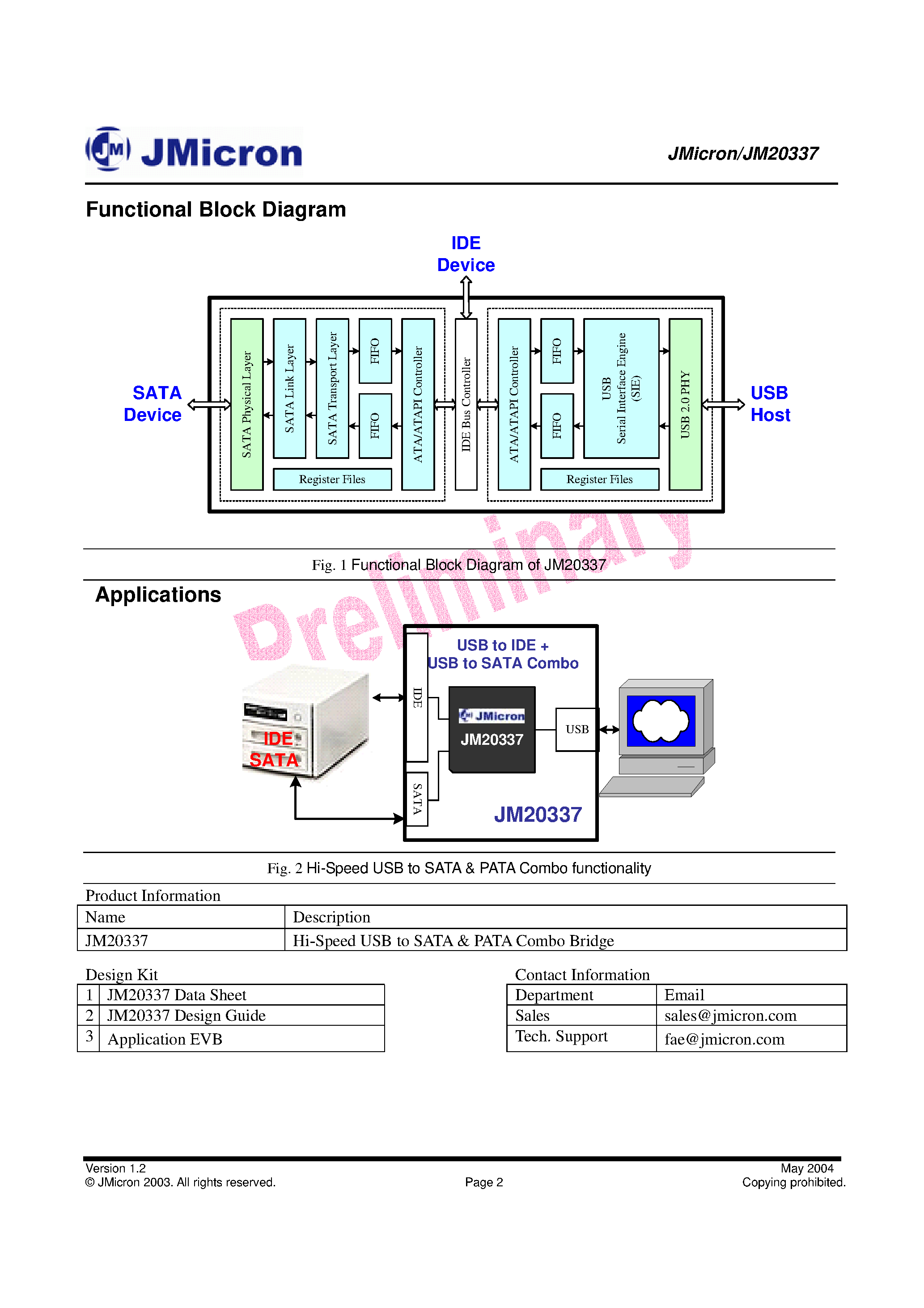 Даташит JM20337 - Hi Speed USB to SATA & PATA Combo Birdge страница 2