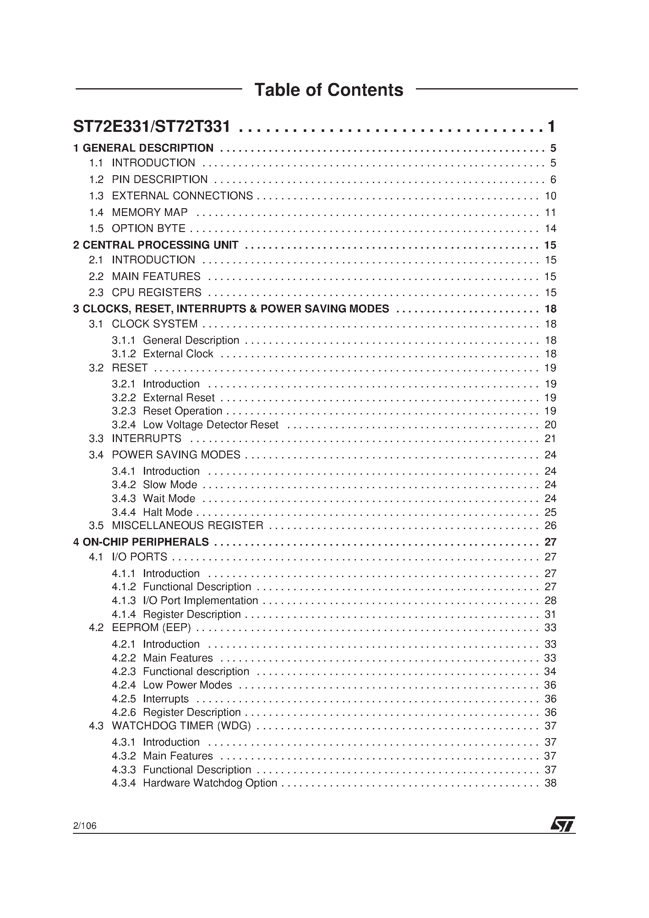 Datasheet ST72E331 page 2 Datasheet ST72E331 - 8-BIT MCU WITH 8 TO 16K OTP/EPROM page 2