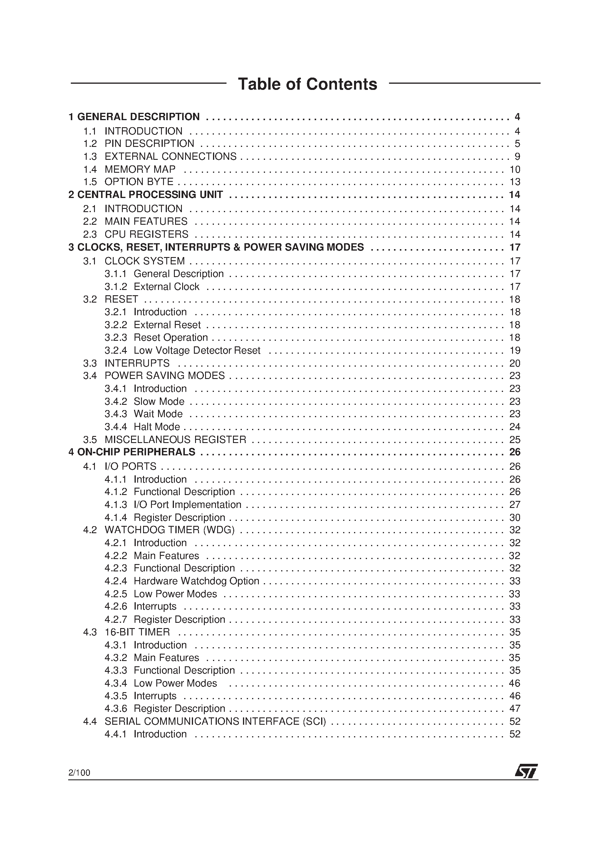 Datasheet ST72E311 page 2 Datasheet ST72E311 - 8-BIT MCU WITH 8 TO 16K OTP/EPROM page 2
