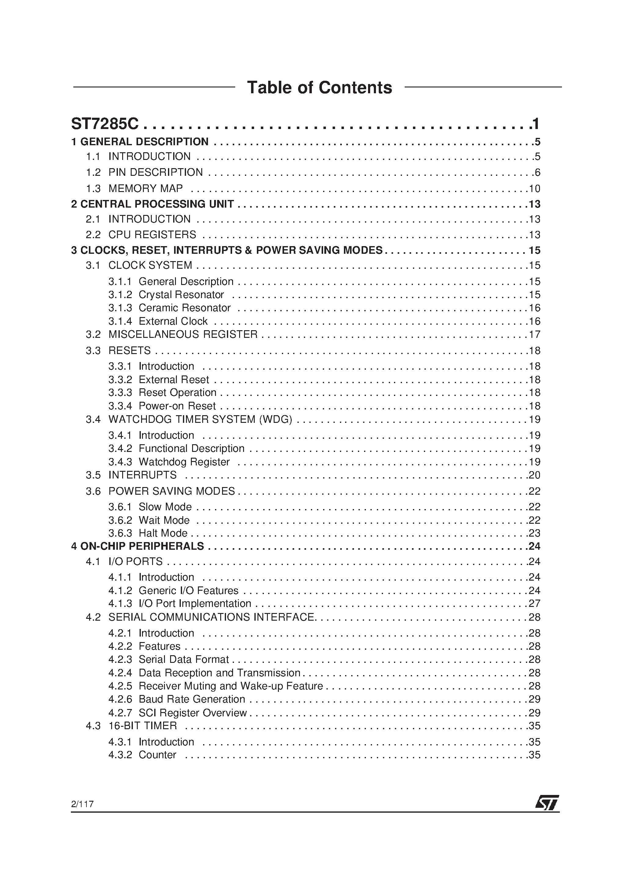 Datasheet ST7285C - 8-BIT MCU FOR RDS WITH 48K ROM page 2