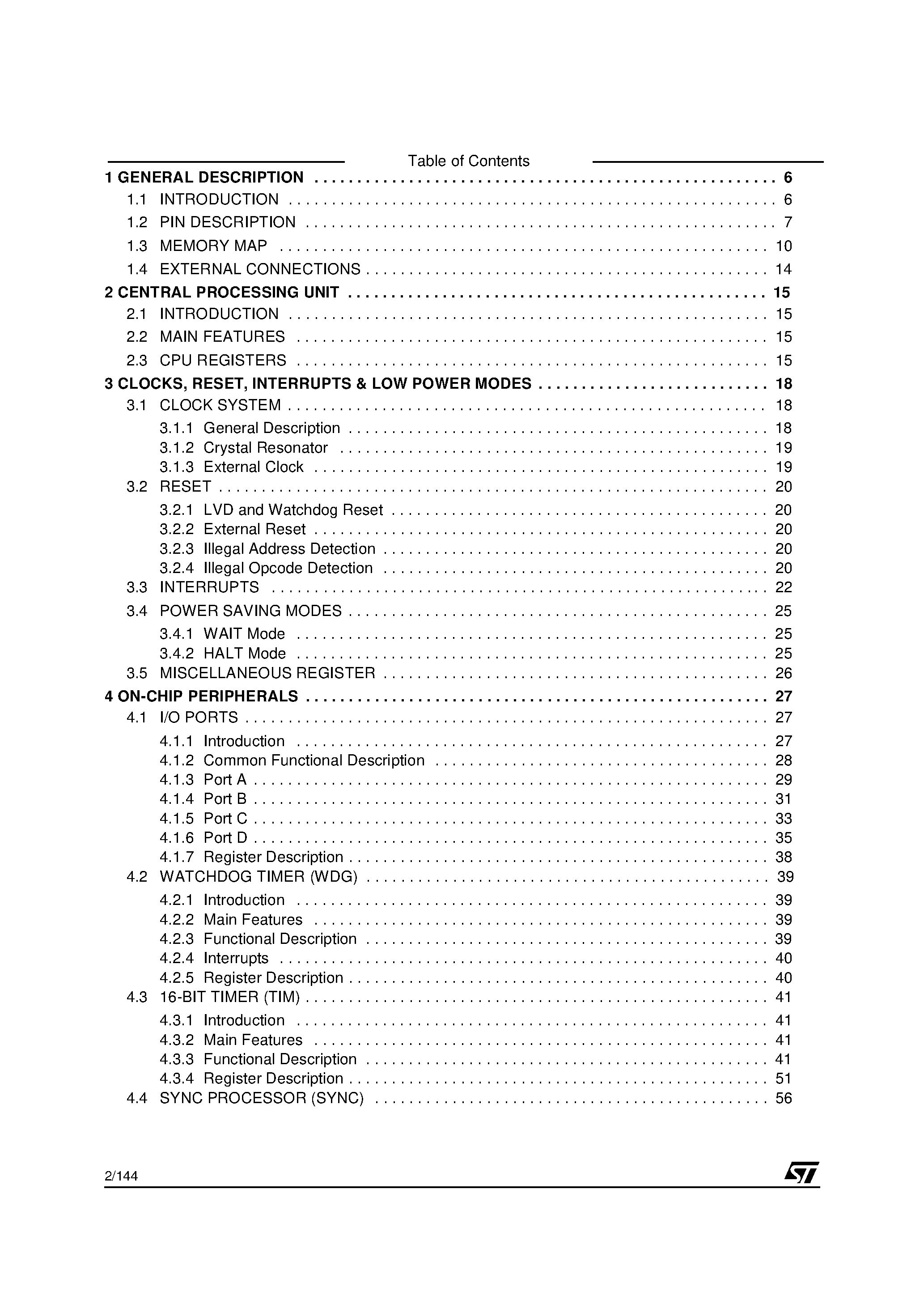 Datasheet ST72734 page 2 Datasheet ST72734 - (ST72T774 - ST72T734) 8-BIT USB MCU FOR MONITORS page 2