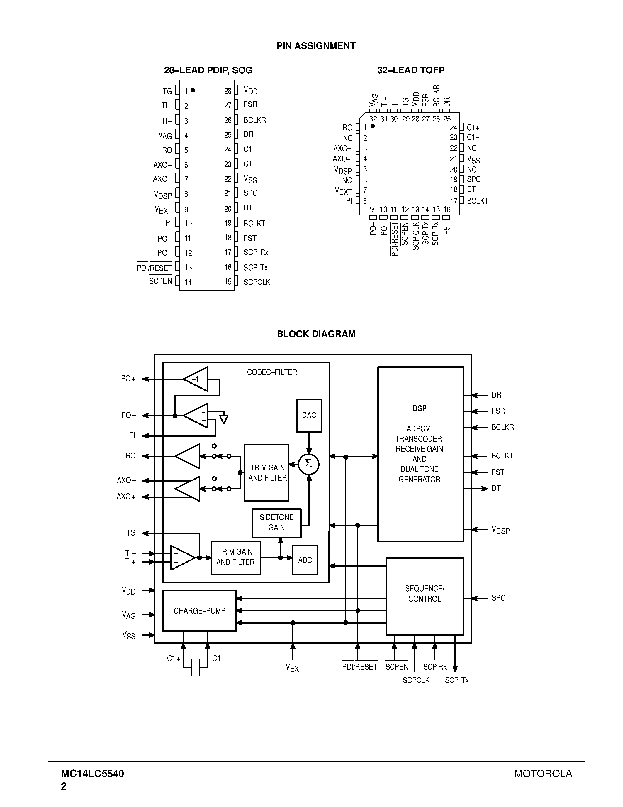 Даташит на микросхему MC14LC5540 страница 2 Даташит MC14LC5540 - ADPCM Codec страница 2